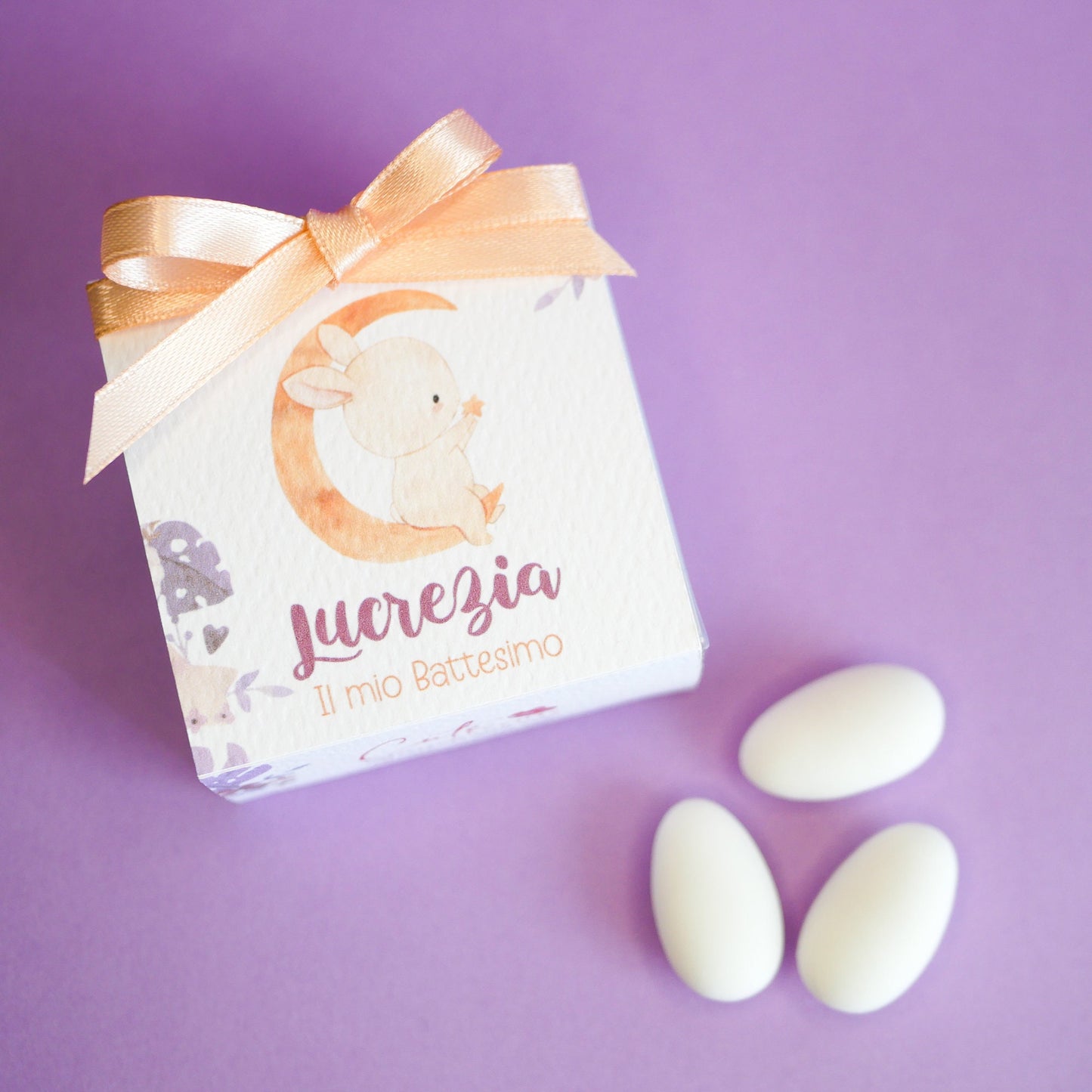 Scatolina coniglietto Battesimo personalizzata in pvc, bomboniera nascita, regalo ospiti battesimo, festa di compleanno luna
