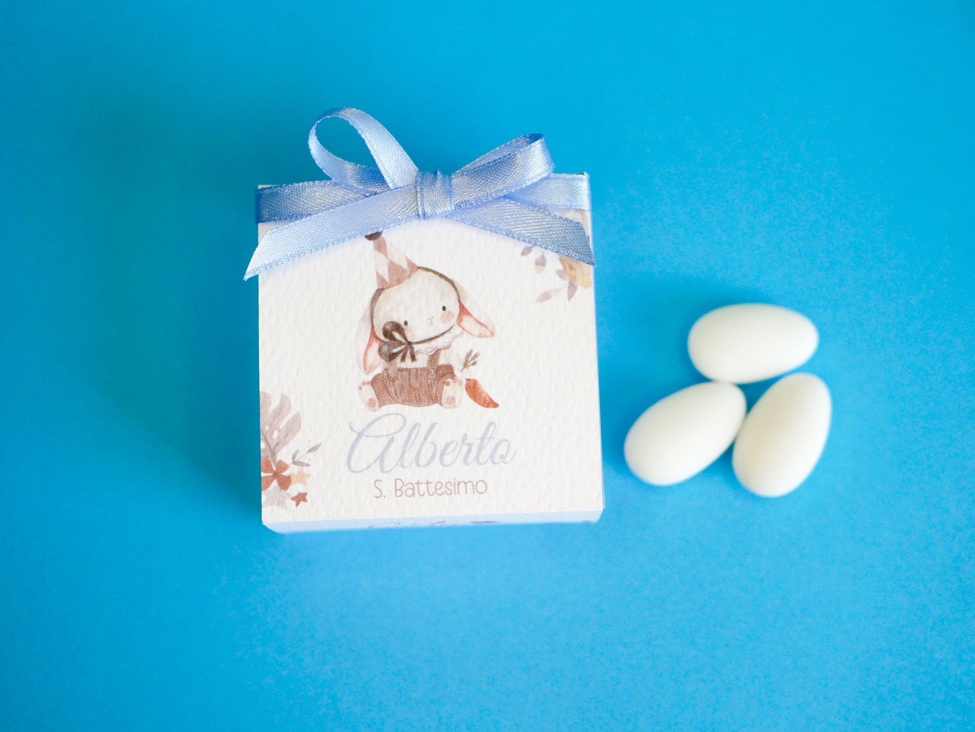 Scatolina coniglietto Battesimo personalizzata in pvc, bomboniera nascita, regalo ospiti battesimo, festa di compleanno