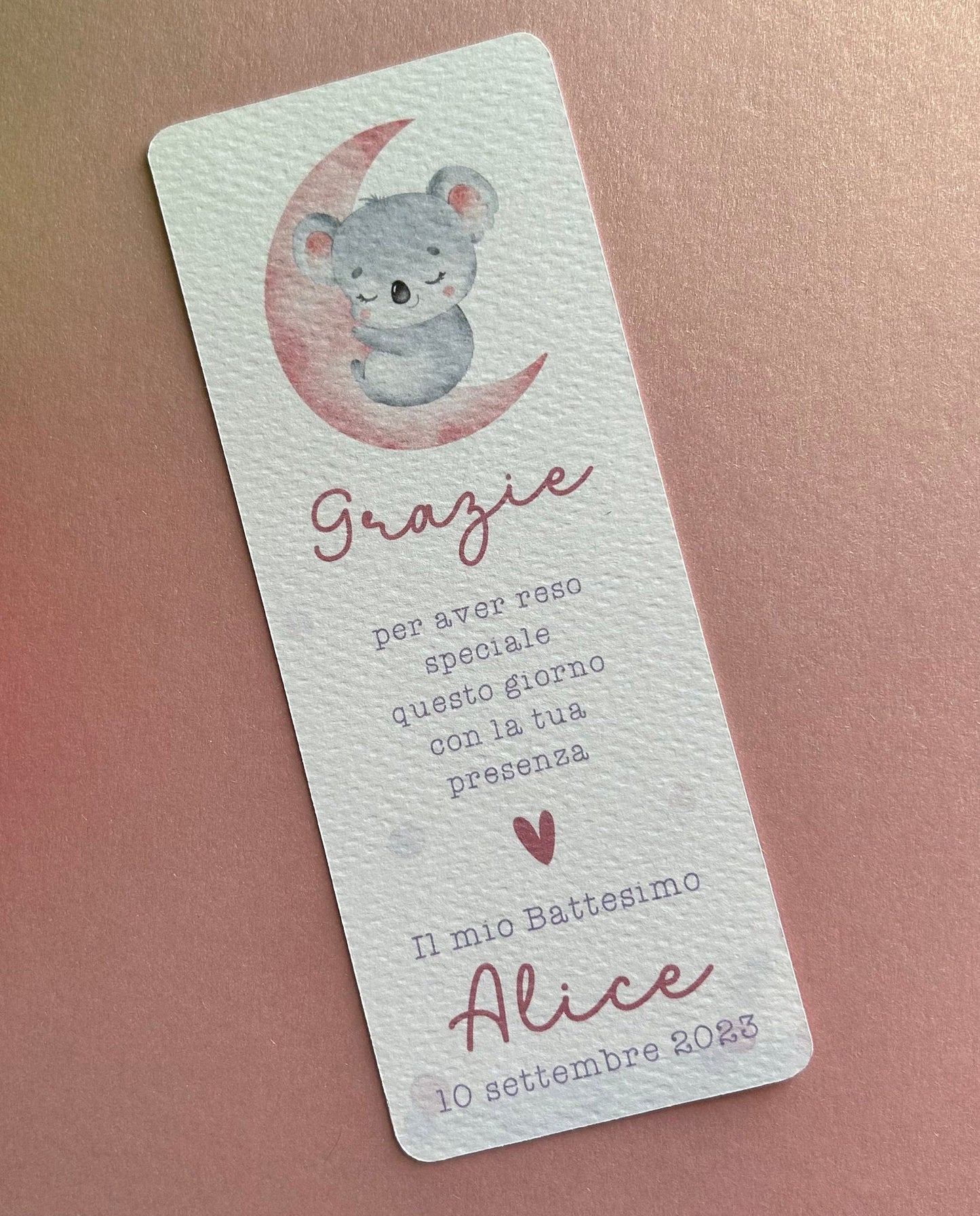Segnalibro Battesimo con koala, segnaposto eucalipto, segnaposto tavola Comunione, segnalibro Cresima, omaggio ospiti