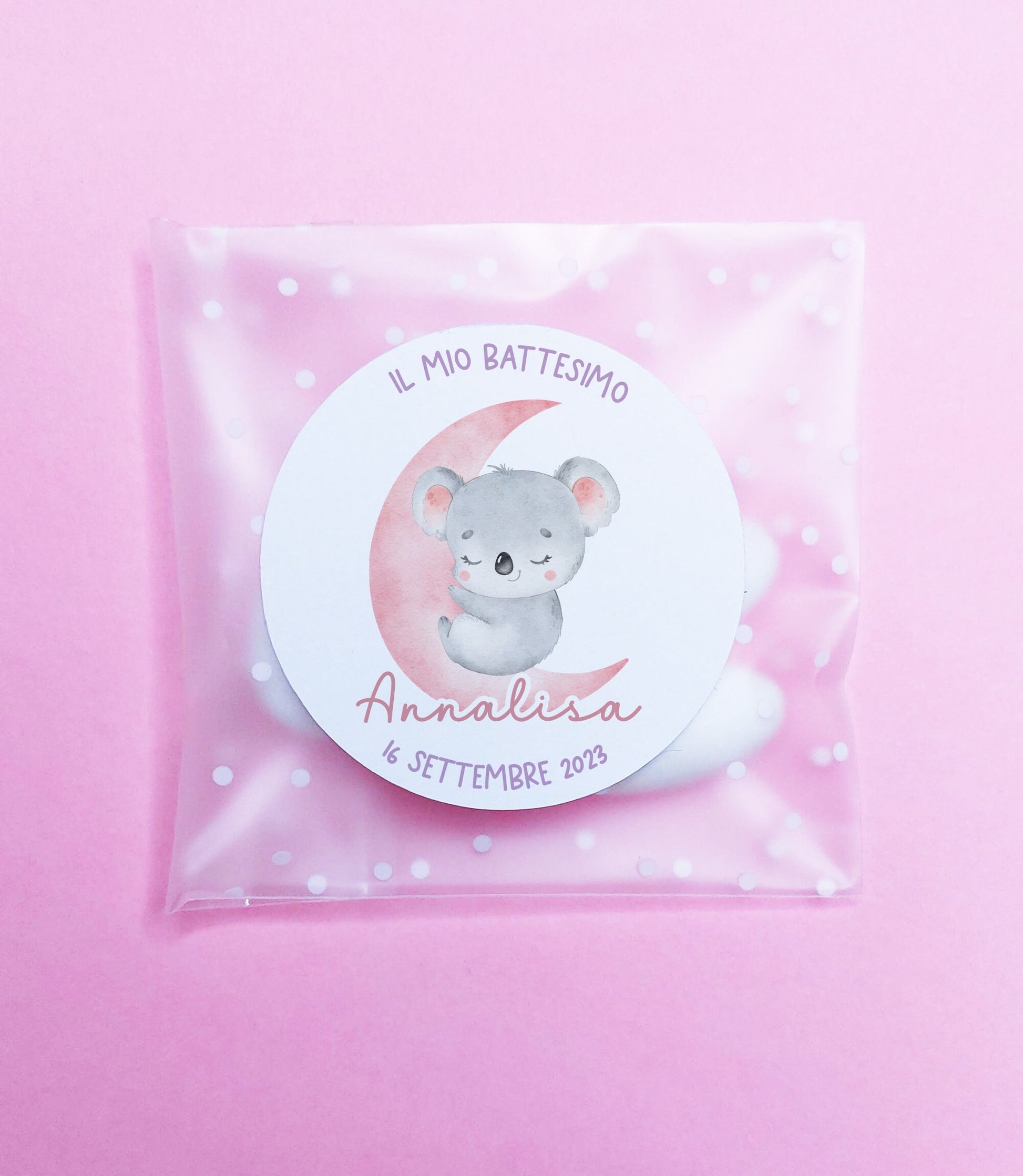 Bustine confetti battesimo con koala, adesivo personalizzato, bomboniera nascita bambina rosa, bomboniera DIY fai da te, regalo ospiti