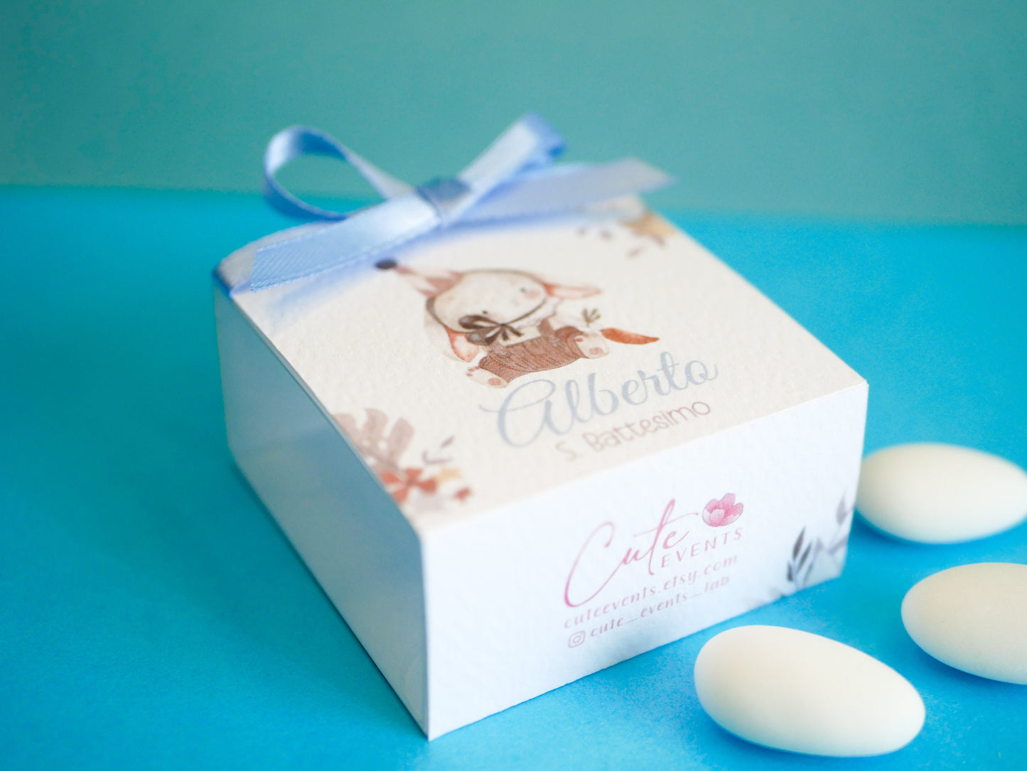 Scatolina coniglietto Battesimo personalizzata in pvc, bomboniera nascita, regalo ospiti battesimo, festa di compleanno