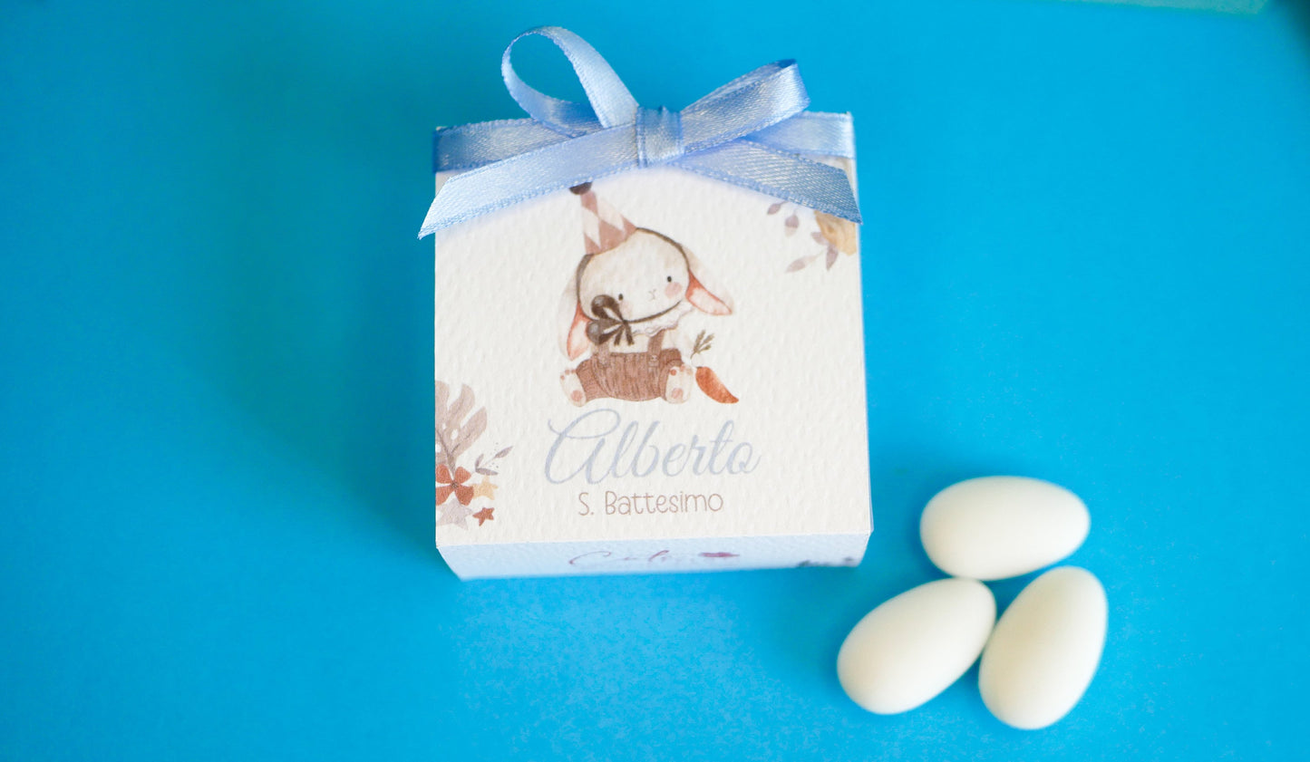 Scatolina coniglietto Battesimo personalizzata in pvc, bomboniera nascita, regalo ospiti battesimo, festa di compleanno