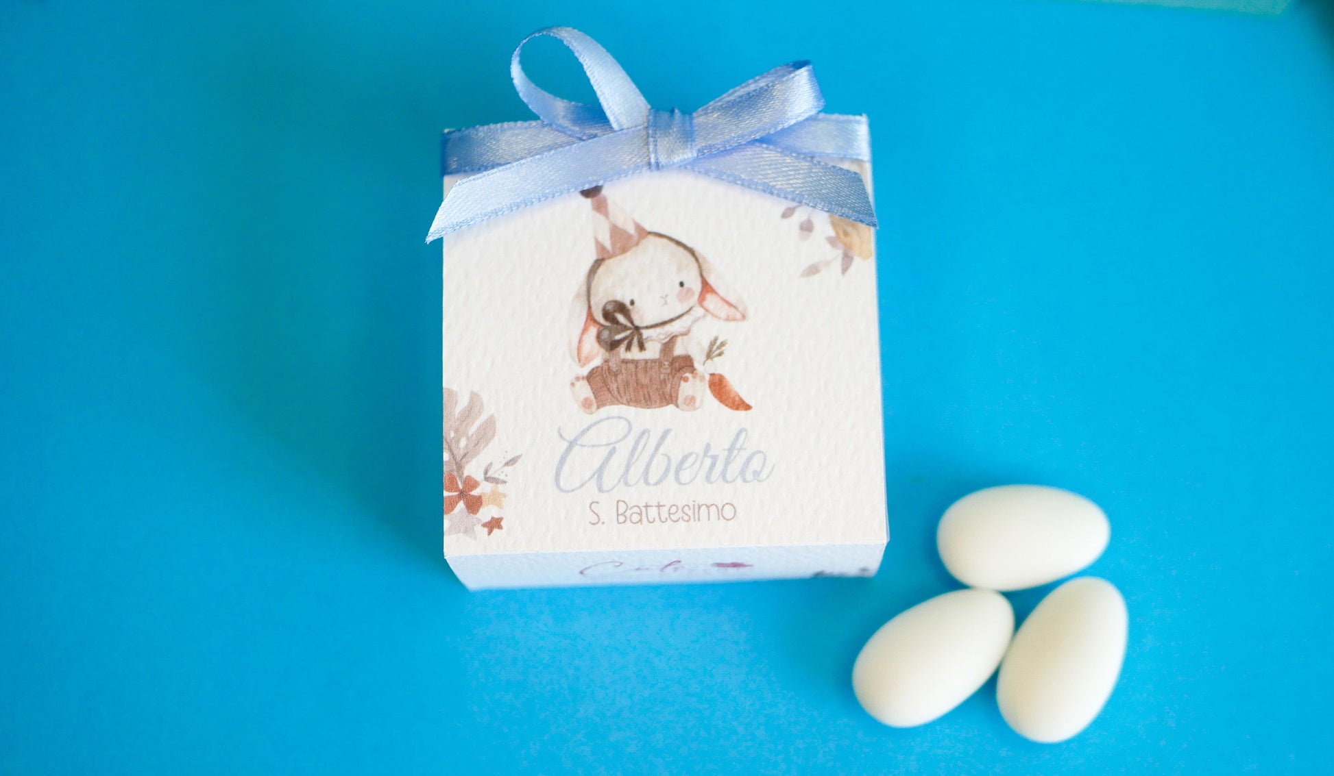 Scatolina coniglietto Battesimo personalizzata in pvc, bomboniera nascita, regalo ospiti battesimo, festa di compleanno