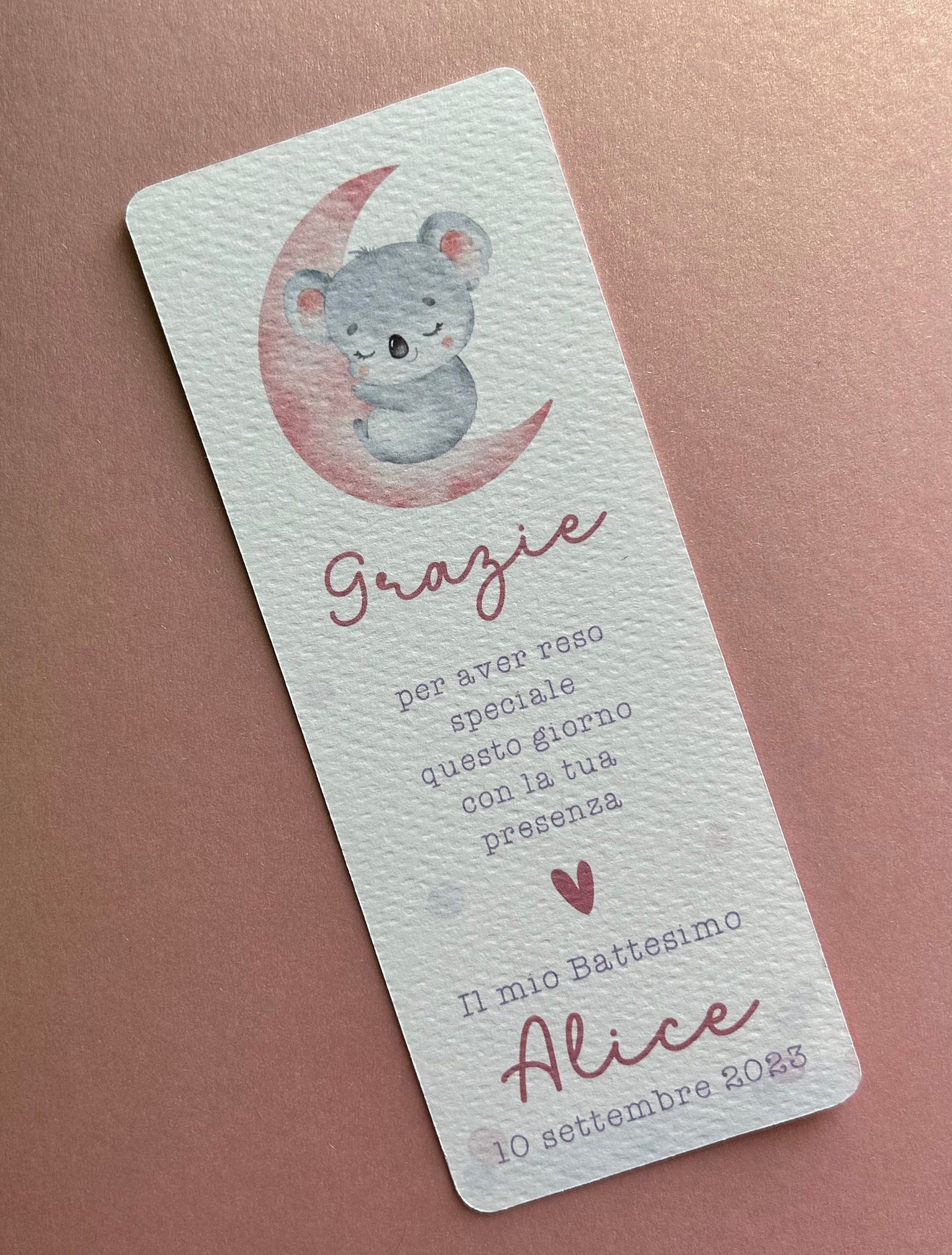Segnalibro Battesimo con koala, segnaposto eucalipto, segnaposto tavola Comunione, segnalibro Cresima, omaggio ospiti