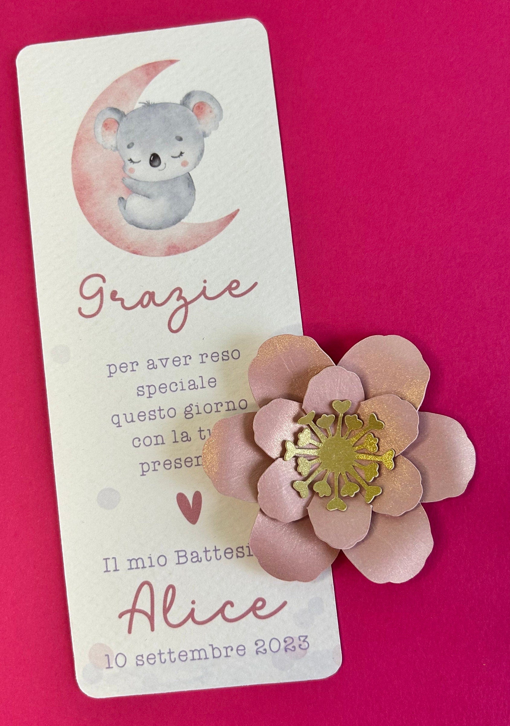 Segnalibro Battesimo con koala, segnaposto eucalipto, segnaposto tavola Comunione, segnalibro Cresima, omaggio ospiti