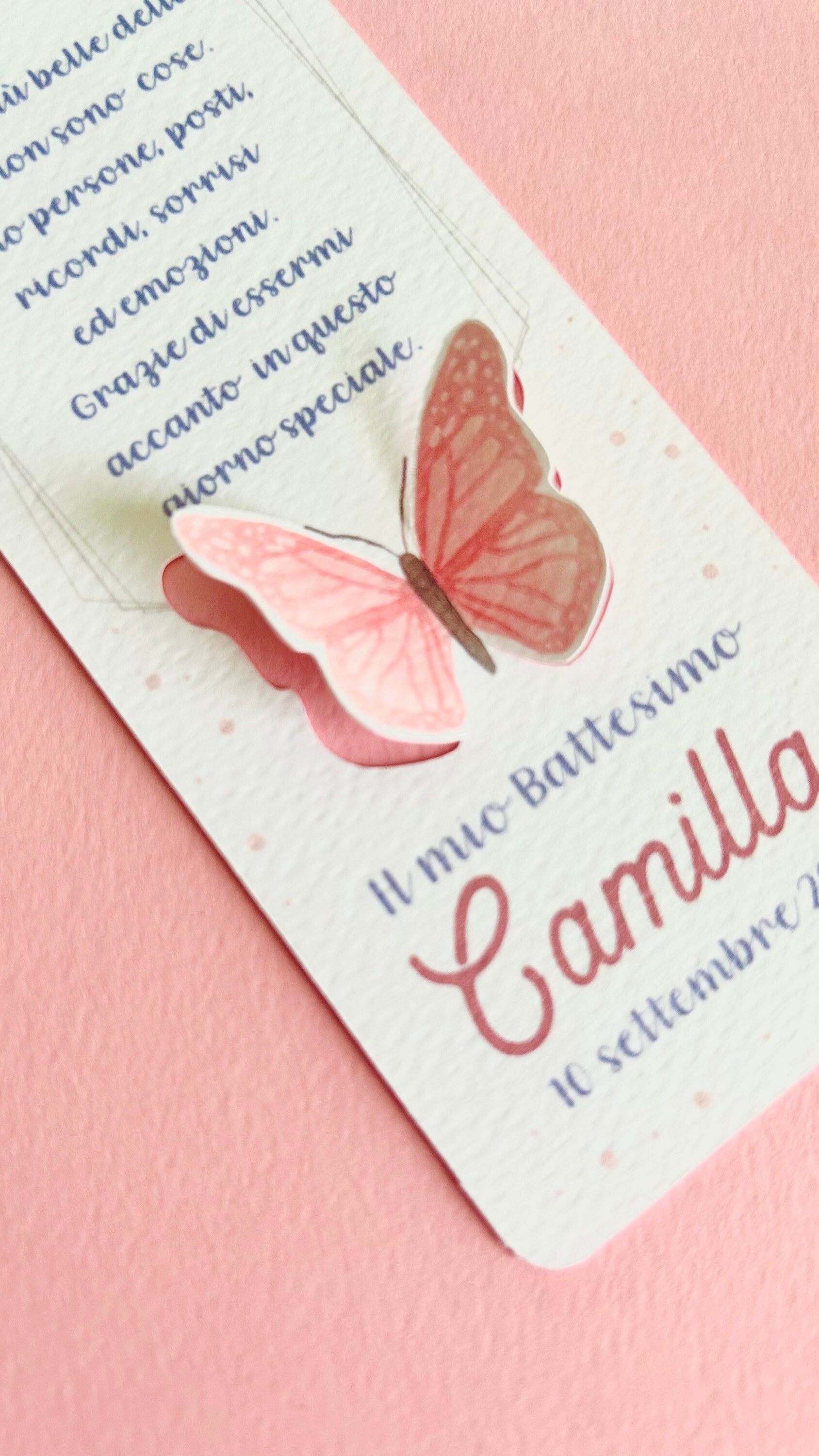 Segnaposto Battesimo con farfalle personalizzato, segnalibro battesimo bambina, festa tema farfalla, ali di farfalla, segnalibro Comunione