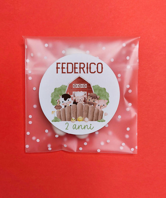 Festa tema fattoria, bustine confetti compleanno con adesivo personalizzato animali della fattoria, bomboniera DIY fai da te, regalo ospiti