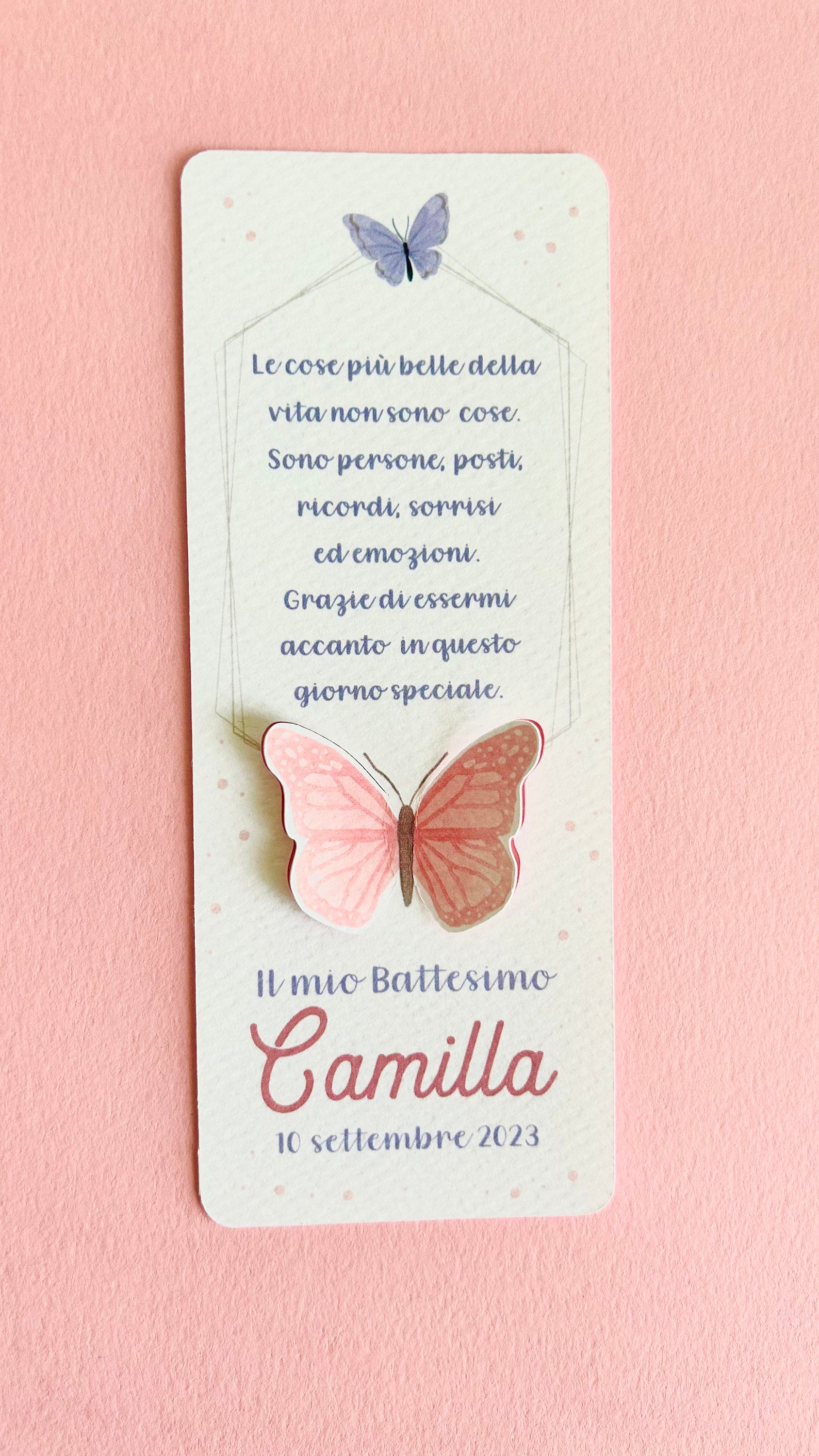 Segnaposto Battesimo con farfalle personalizzato, segnalibro battesimo bambina, festa tema farfalla, ali di farfalla, segnalibro Comunione
