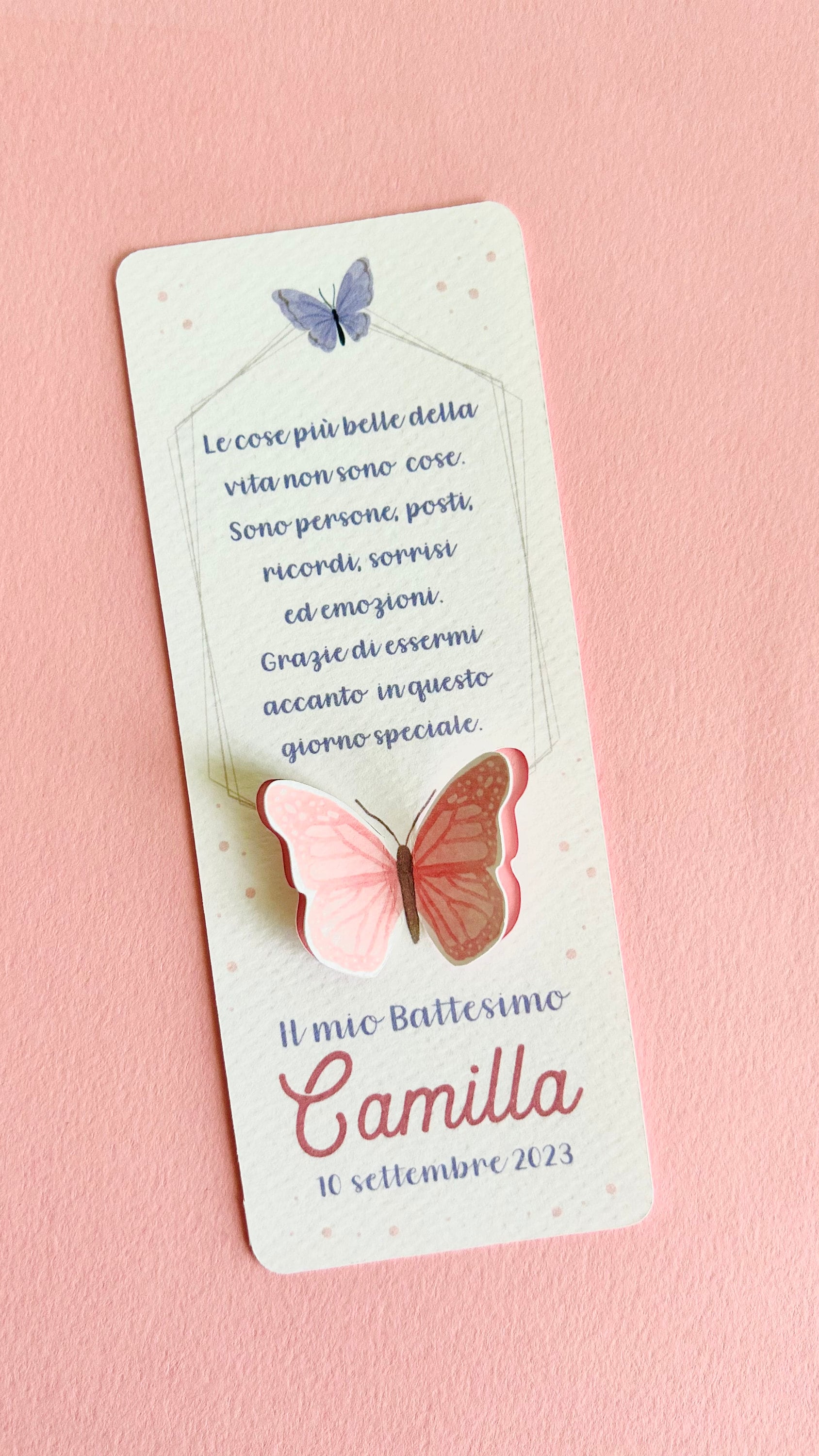 Segnaposto Battesimo con farfalle personalizzato, segnalibro battesimo bambina, festa tema farfalla, ali di farfalla, segnalibro Comunione