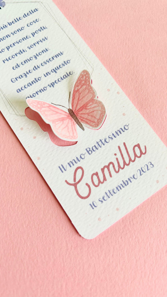 Segnaposto Battesimo con farfalle personalizzato, segnalibro battesimo bambina, festa tema farfalla, ali di farfalla, segnalibro Comunione