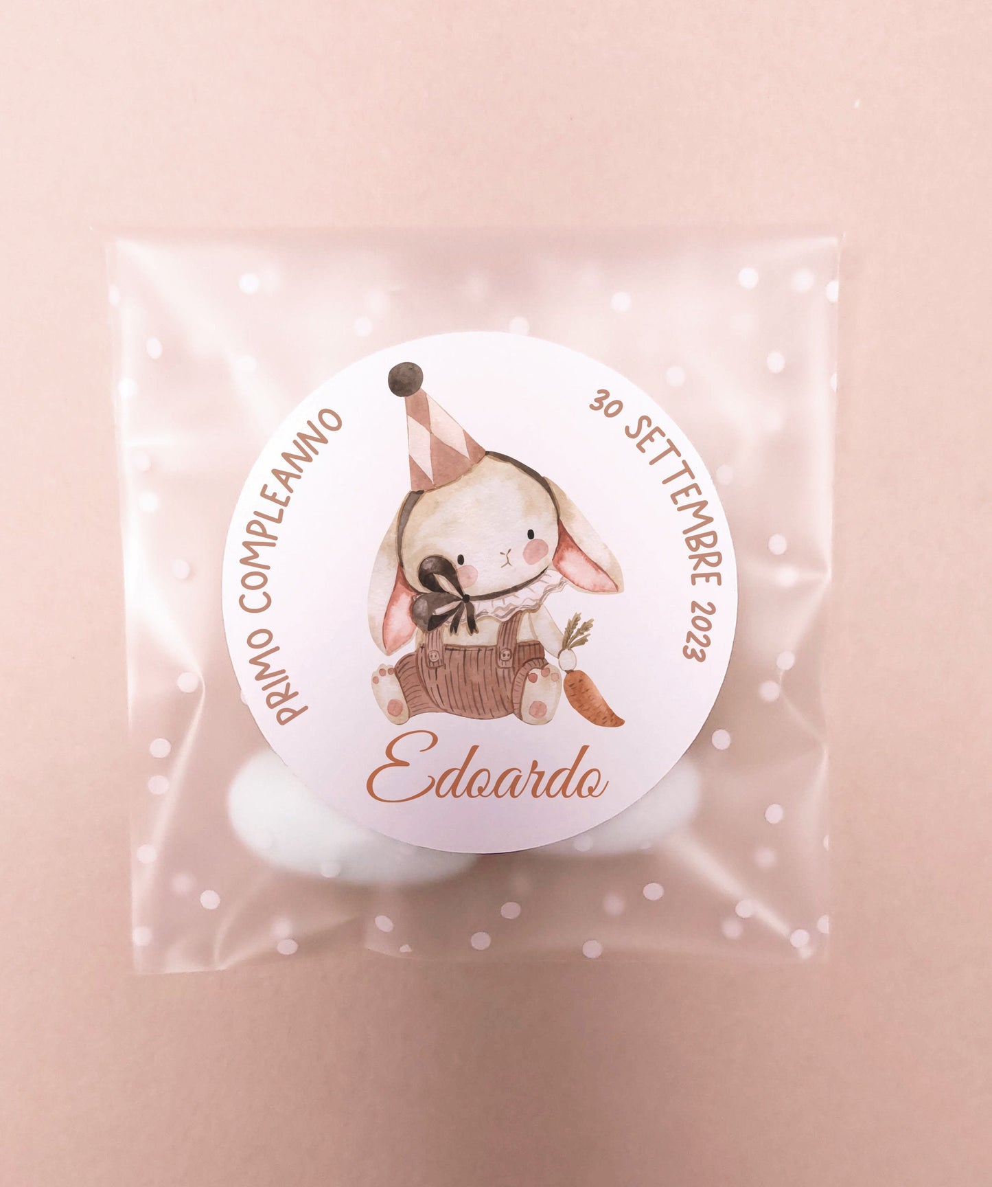 Bustine confetti battesimo con adesivo personalizzato, bomboniera nascita bambino coniglietto pastello, bomboniera bambina fai da te