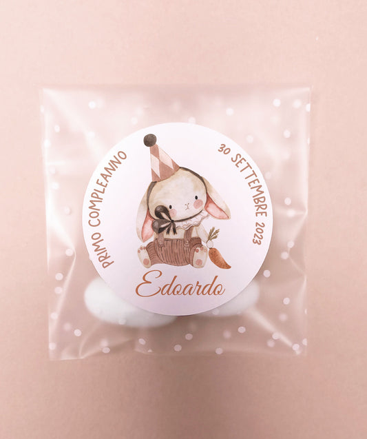 Bustine confetti battesimo con adesivo personalizzato, bomboniera nascita bambino coniglietto pastello, bomboniera bambina fai da te