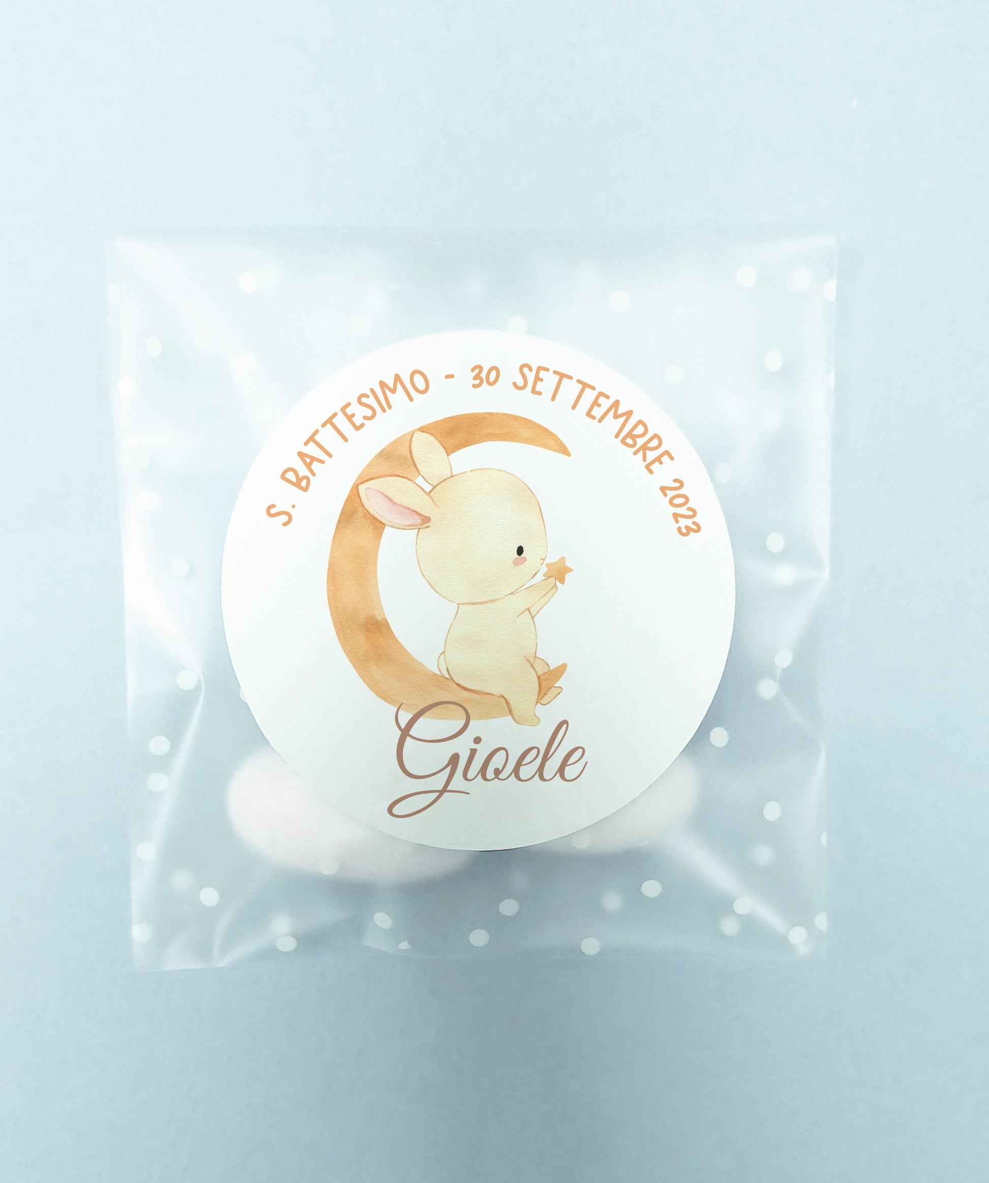 Bustine confetti battesimo con adesivo personalizzato, bomboniera nascita bambino coniglietto pastello, bomboniera bambina fai da te