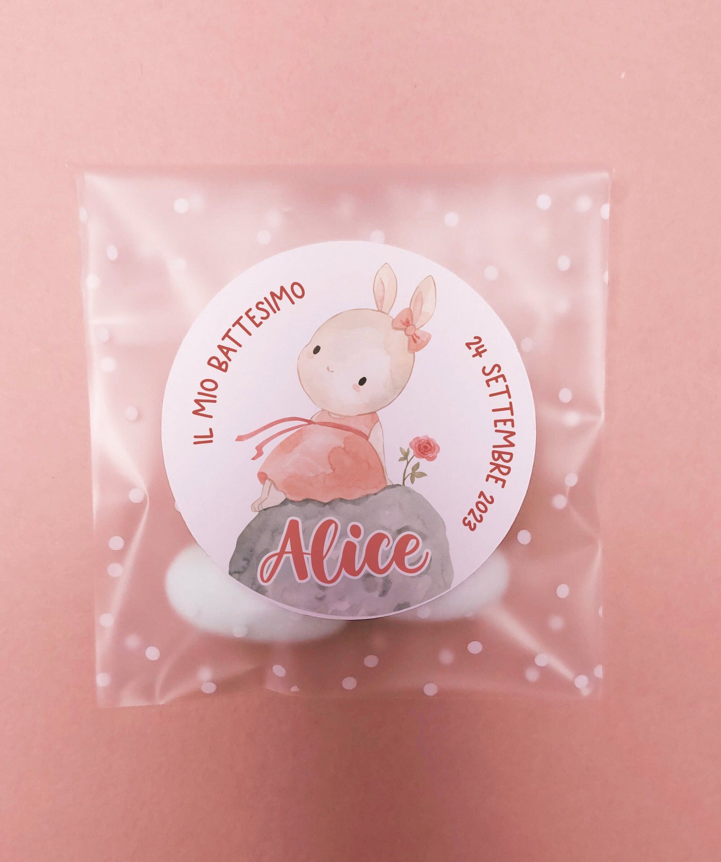 Bustine confetti battesimo con adesivo personalizzato, bomboniera nascita bambino coniglietto pastello, bomboniera bambina fai da te