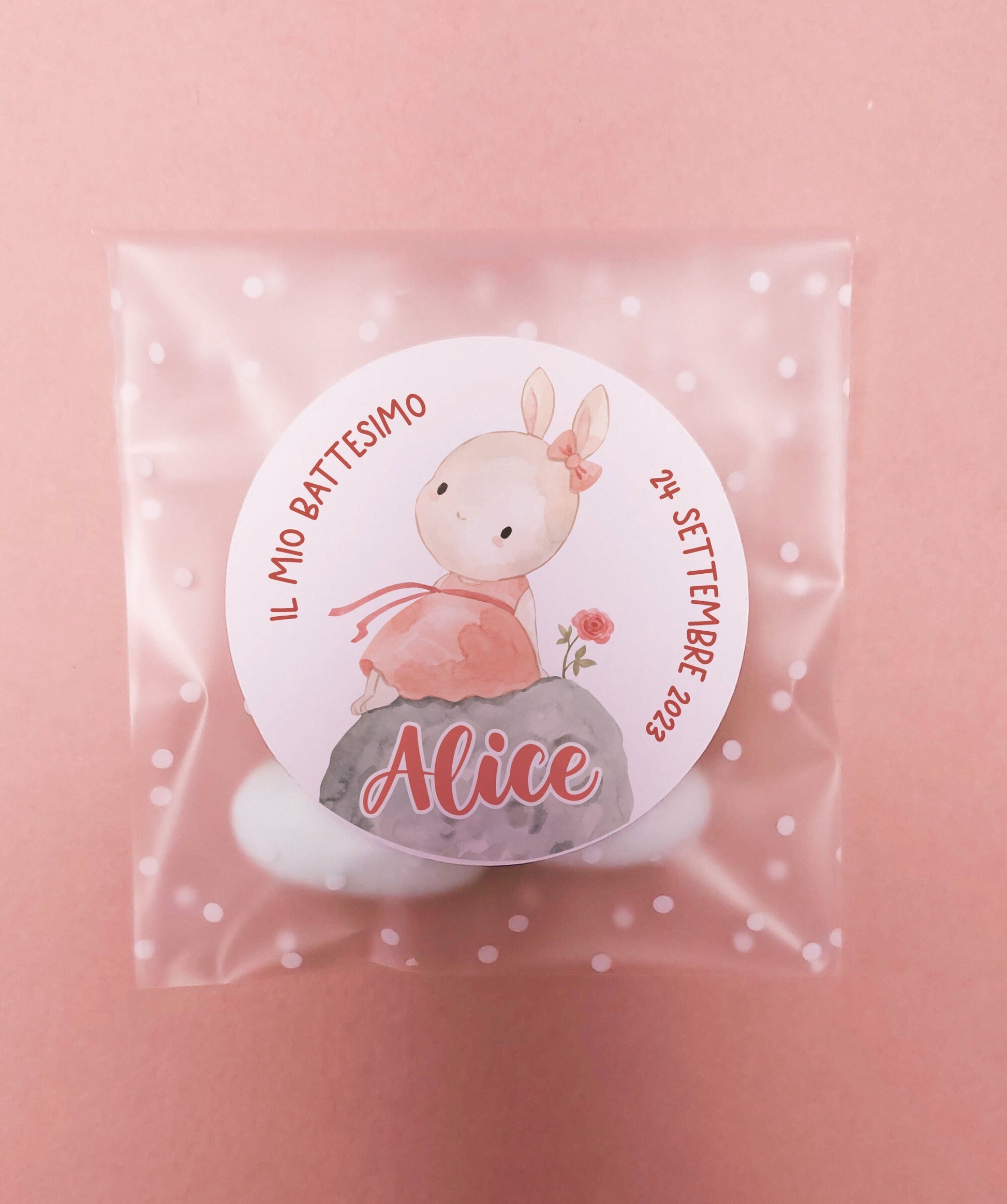 Bustine confetti battesimo con adesivo personalizzato, bomboniera nascita bambino coniglietto pastello, bomboniera bambina fai da te