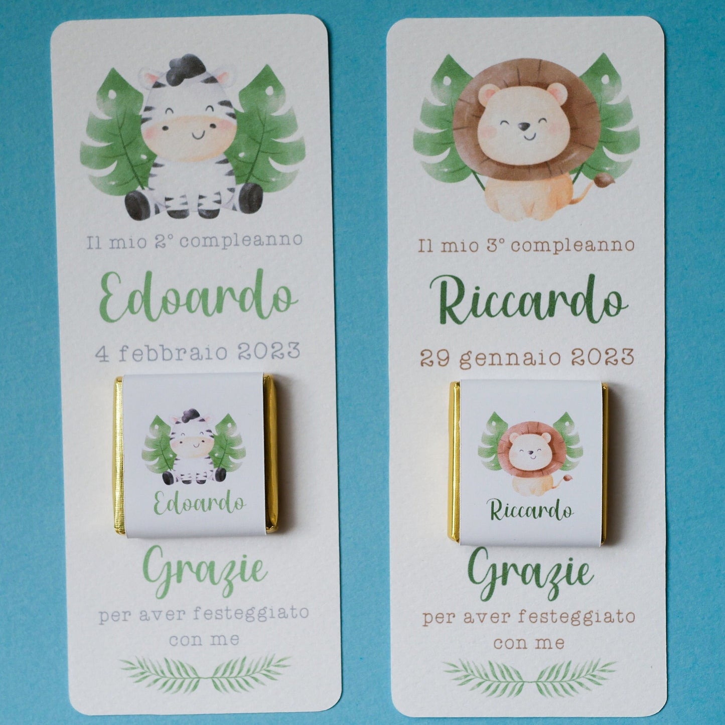 Cioccolatino e segnalibro personalizzato con animali della savana: rendi indimenticabile il compleanno del tuo bimbo e altri eventi speciali