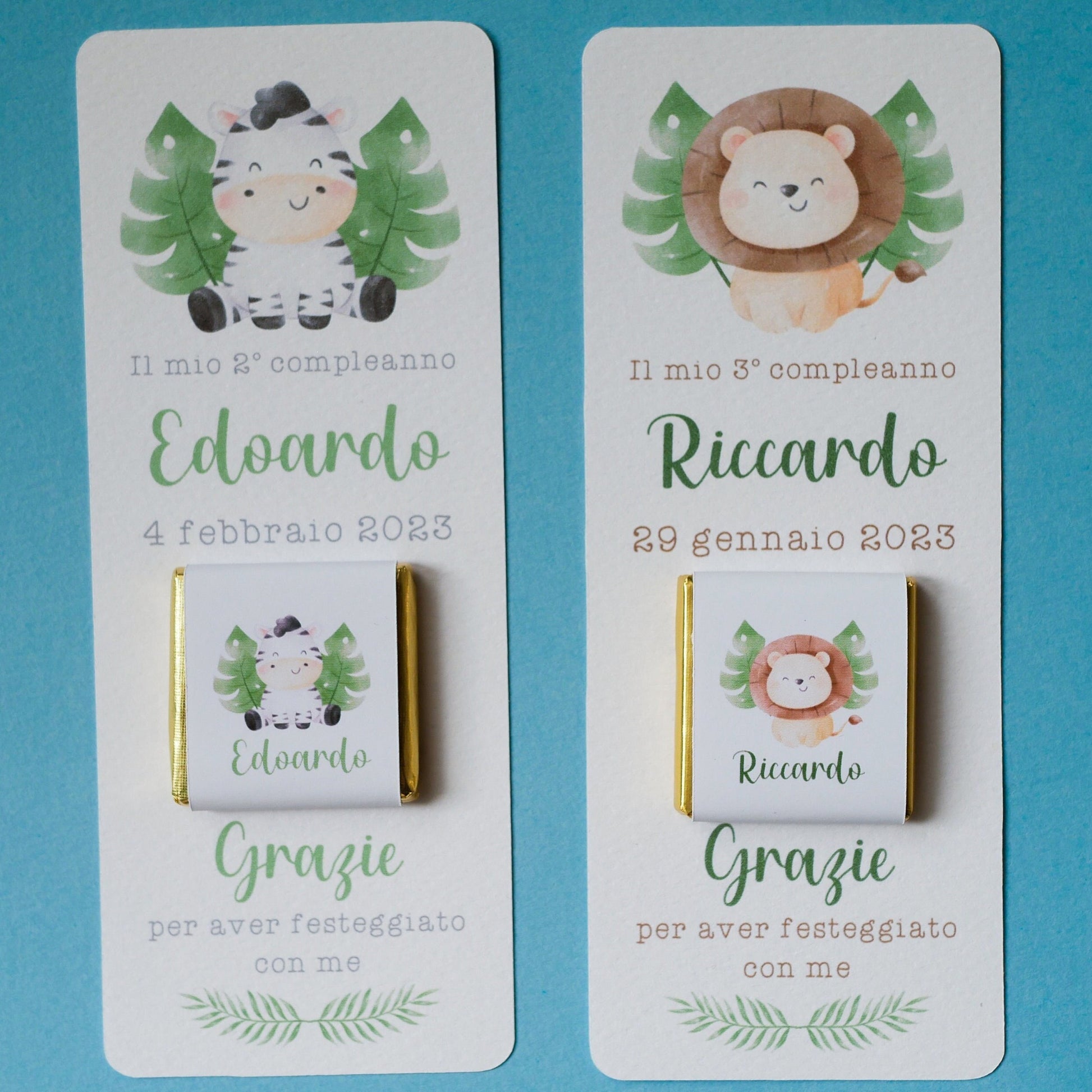 Cioccolatino e segnalibro personalizzato con animali della savana: rendi indimenticabile il compleanno del tuo bimbo e altri eventi speciali