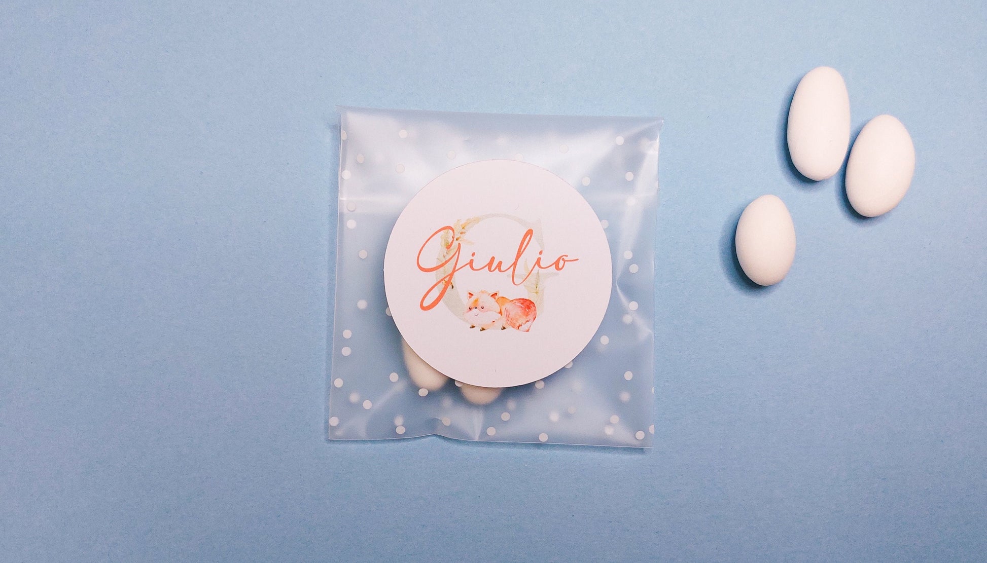 Bustine confetti battesimo con adesivo personalizzato, bomboniera nascita con iniziale e volpe, bomboniera DIY fai da te, regalo ospiti