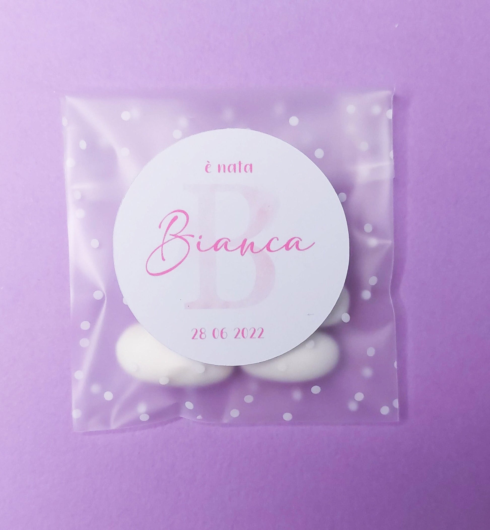 Bustine confetti battesimo con adesivo personalizzato, bomboniera nascita bambino o bambina con iniziale acquerello, bomboniera fai da te