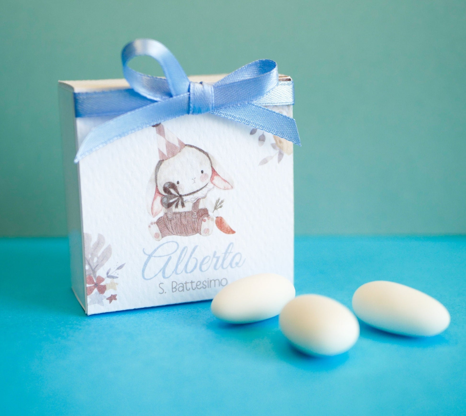 Scatolina coniglietto Battesimo personalizzata in pvc, bomboniera nascita, regalo ospiti battesimo, festa di compleanno