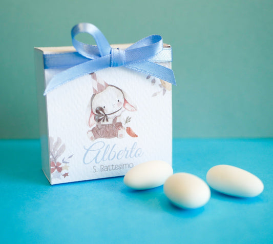 Scatolina coniglietto Battesimo personalizzata in pvc, bomboniera nascita, regalo ospiti battesimo, festa di compleanno