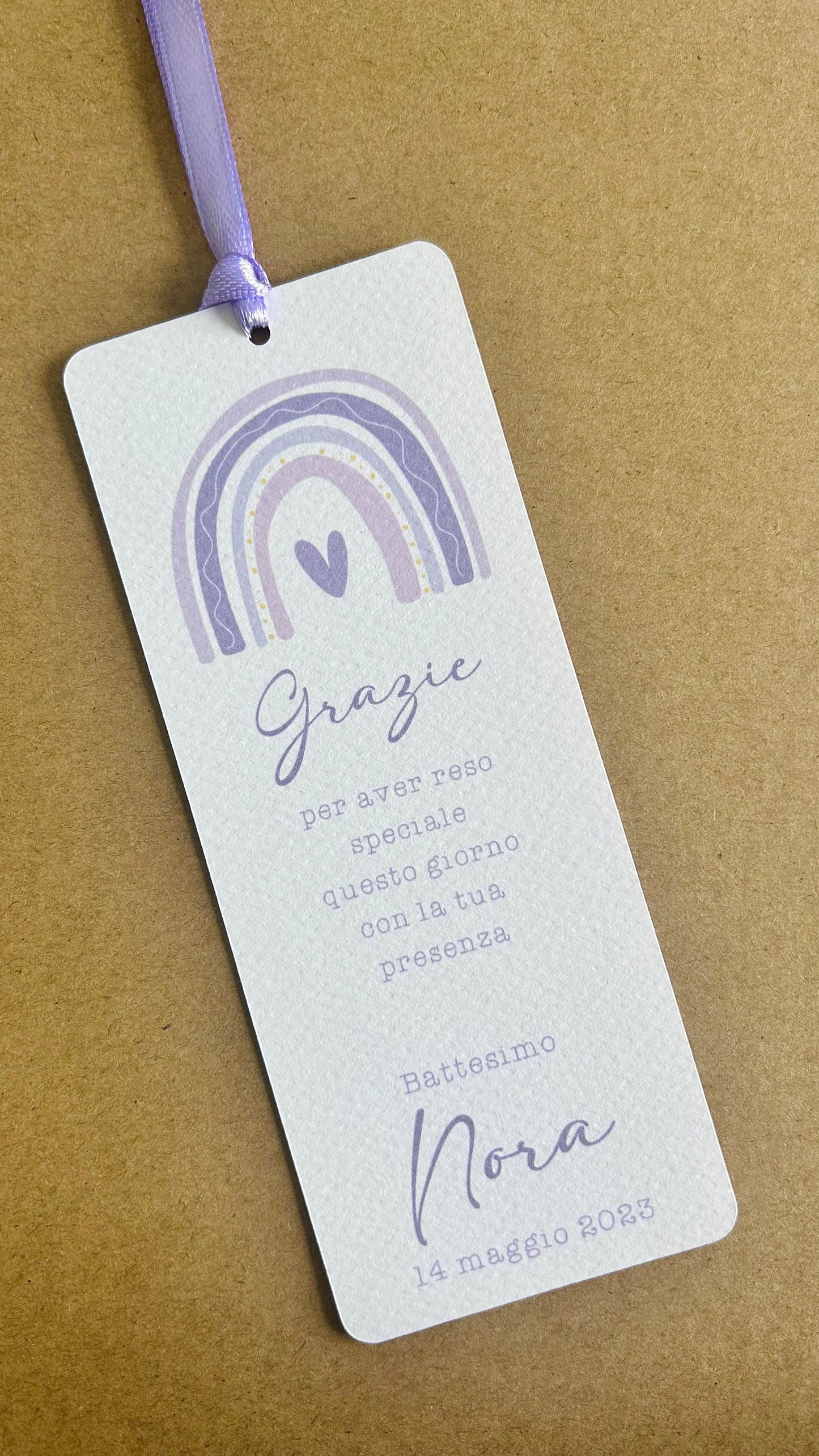 Segnalibro Battesimo con arcobaleno, segnaposto arcobaleno, segnaposto tavola Comunione, segnalibro Cresima, omaggio in stile boho