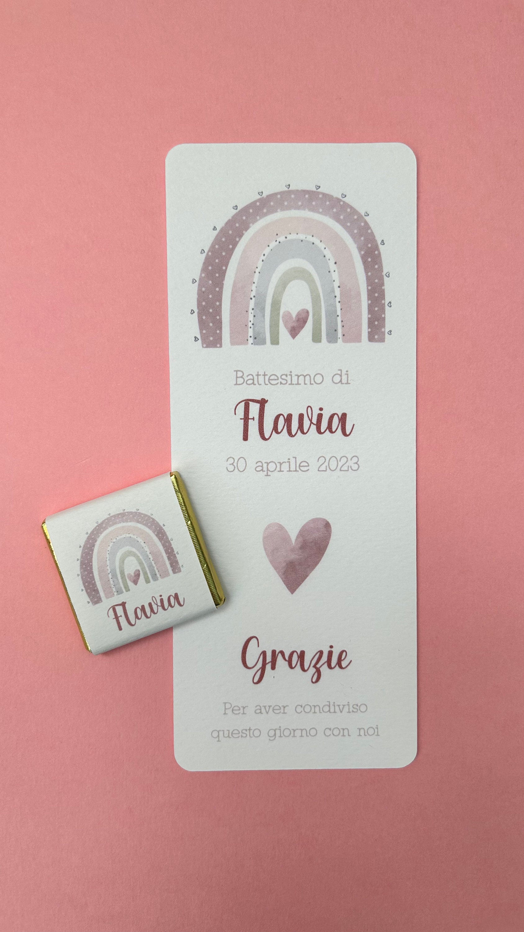 Cioccolatino personalizzato con segnalibro per Battesimo bradipo e arcobaleni, segnaposto nascita, tavola Comunione, Cresima cute sloth