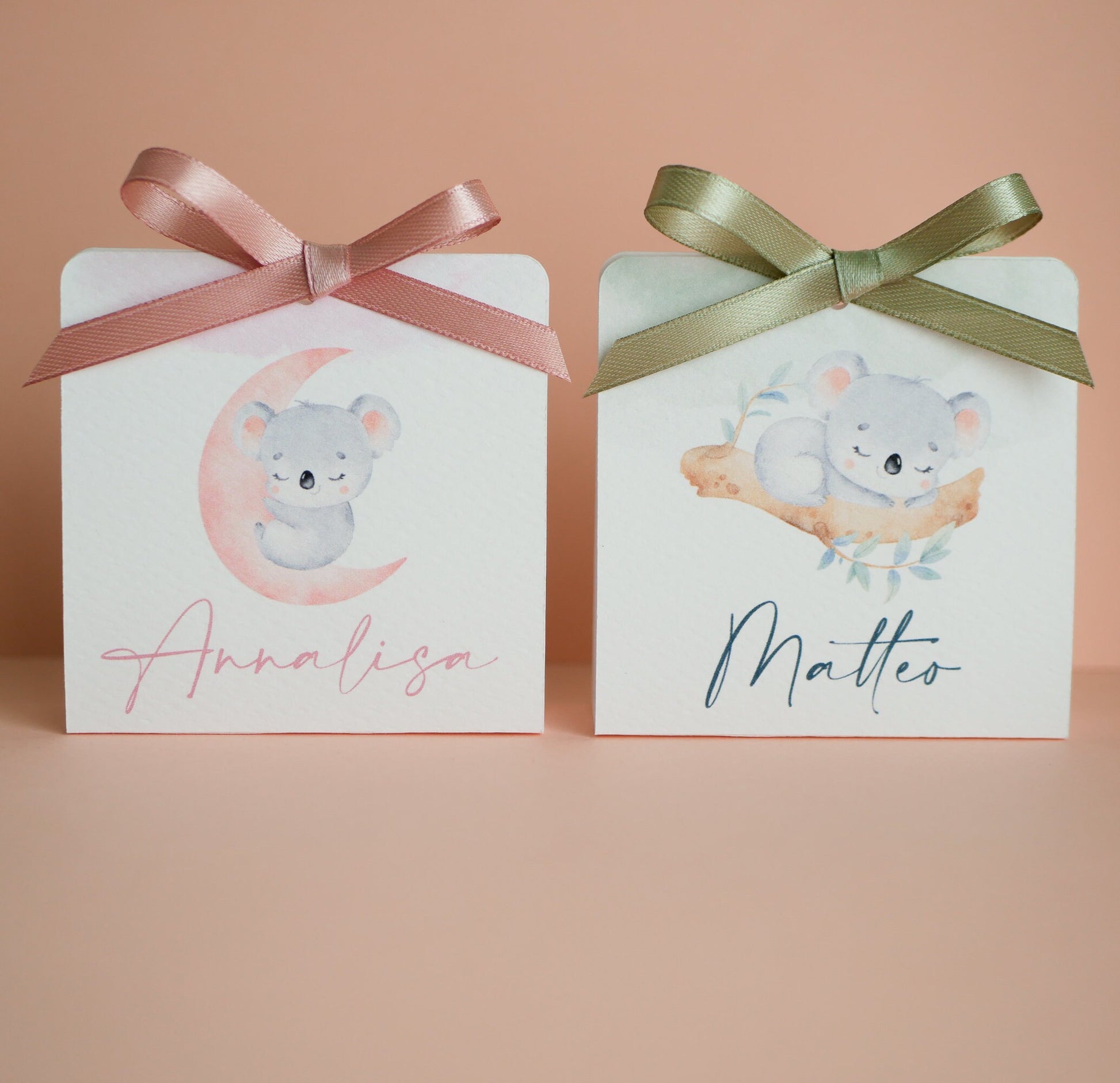 Scatolina battesimo bambina con koala, scatolina porta confetti nascita, bomboniera battesimo bambino con illustrazioni acquerello