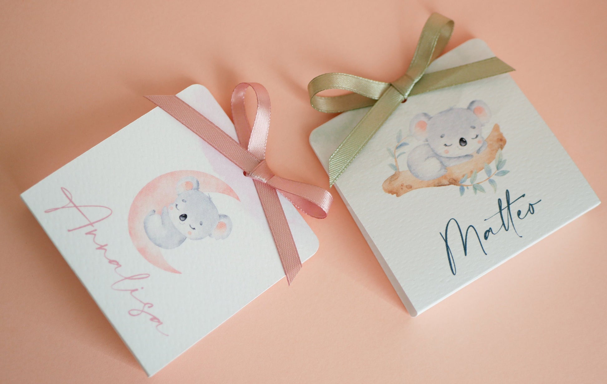 Scatolina battesimo bambina con koala, scatolina porta confetti nascita, bomboniera battesimo bambino con illustrazioni acquerello