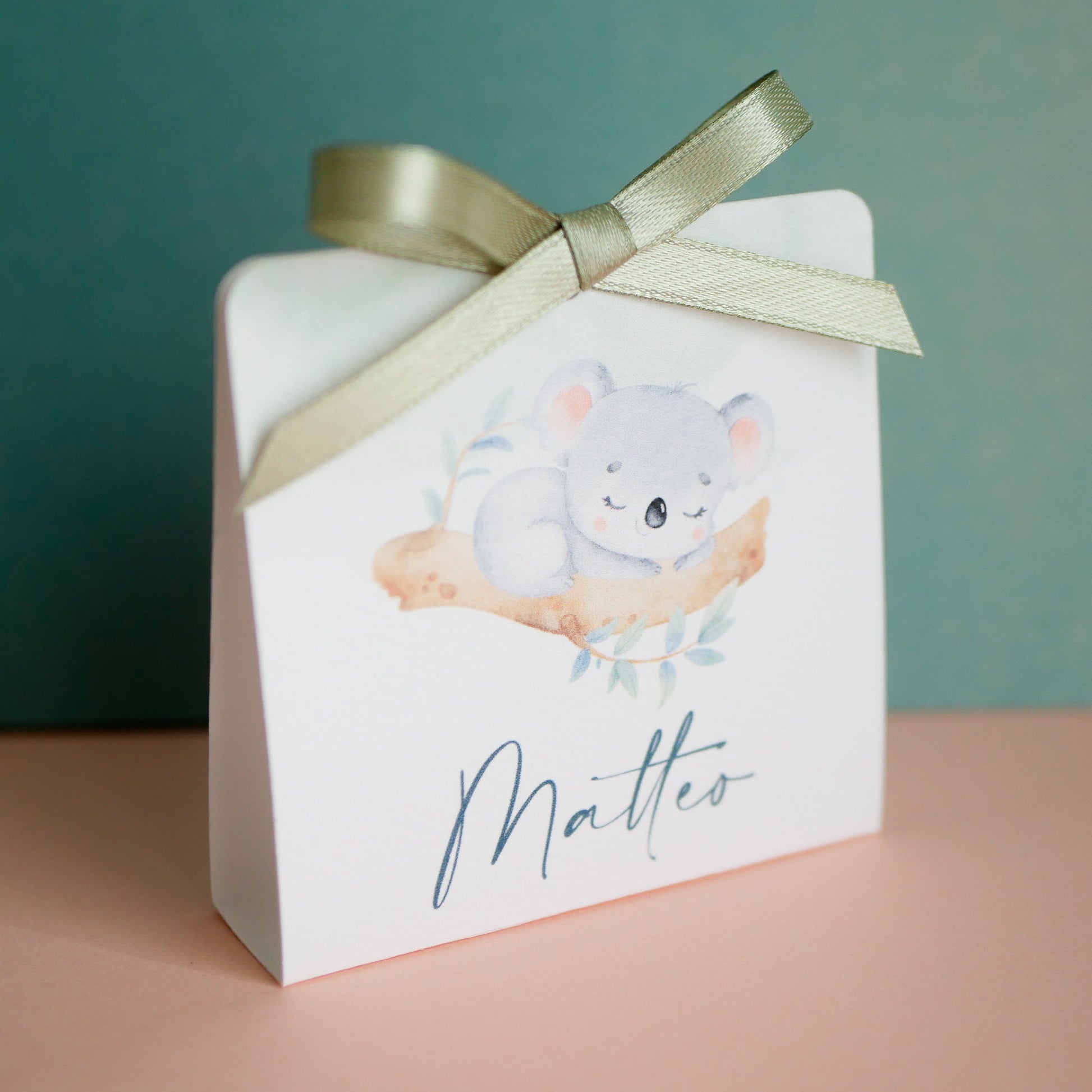 Scatolina battesimo bambina con koala, scatolina porta confetti nascita, bomboniera battesimo bambino con illustrazioni acquerello
