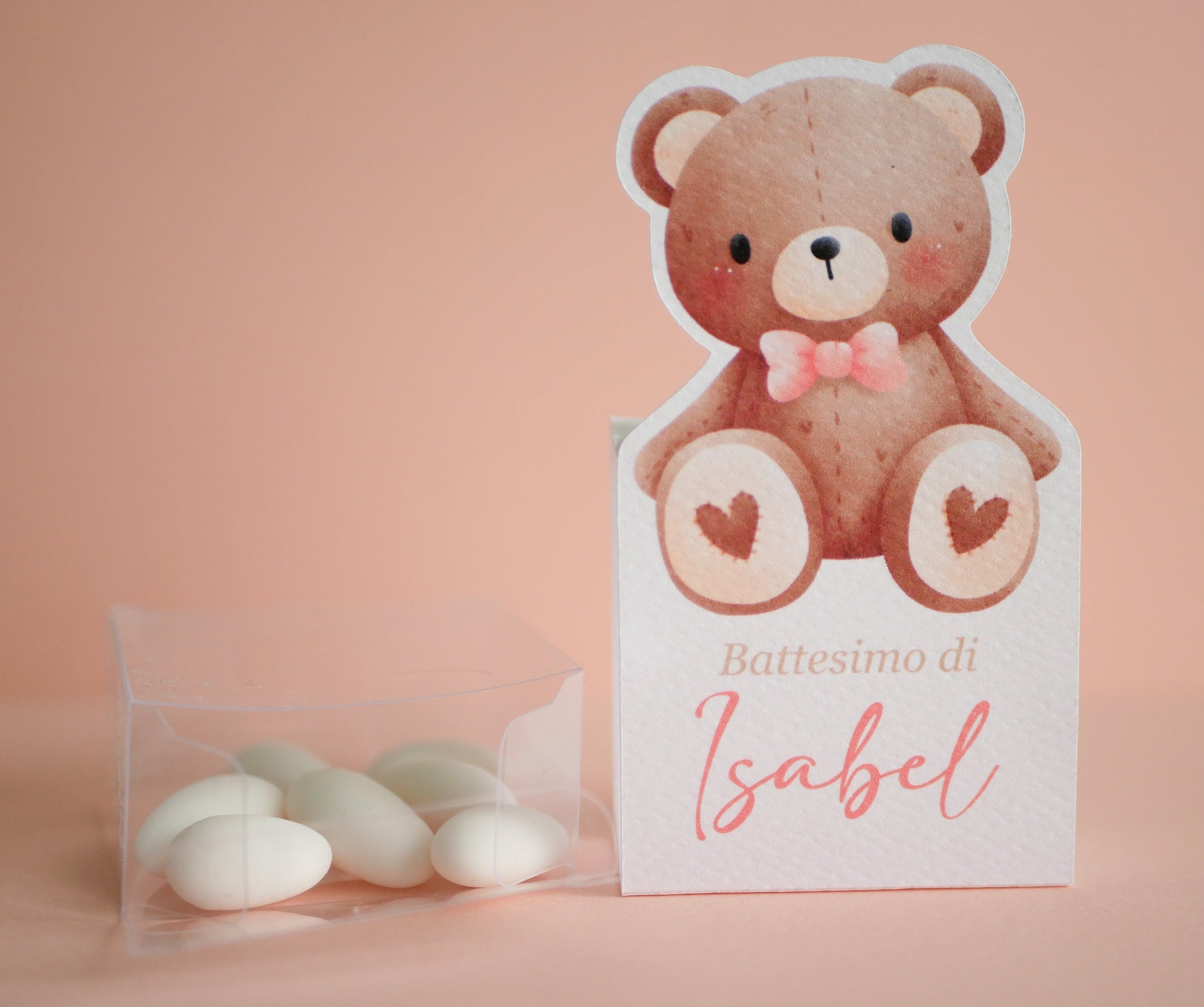 scatolina in pvc portaconfetti, orsetto rosa Battesimo