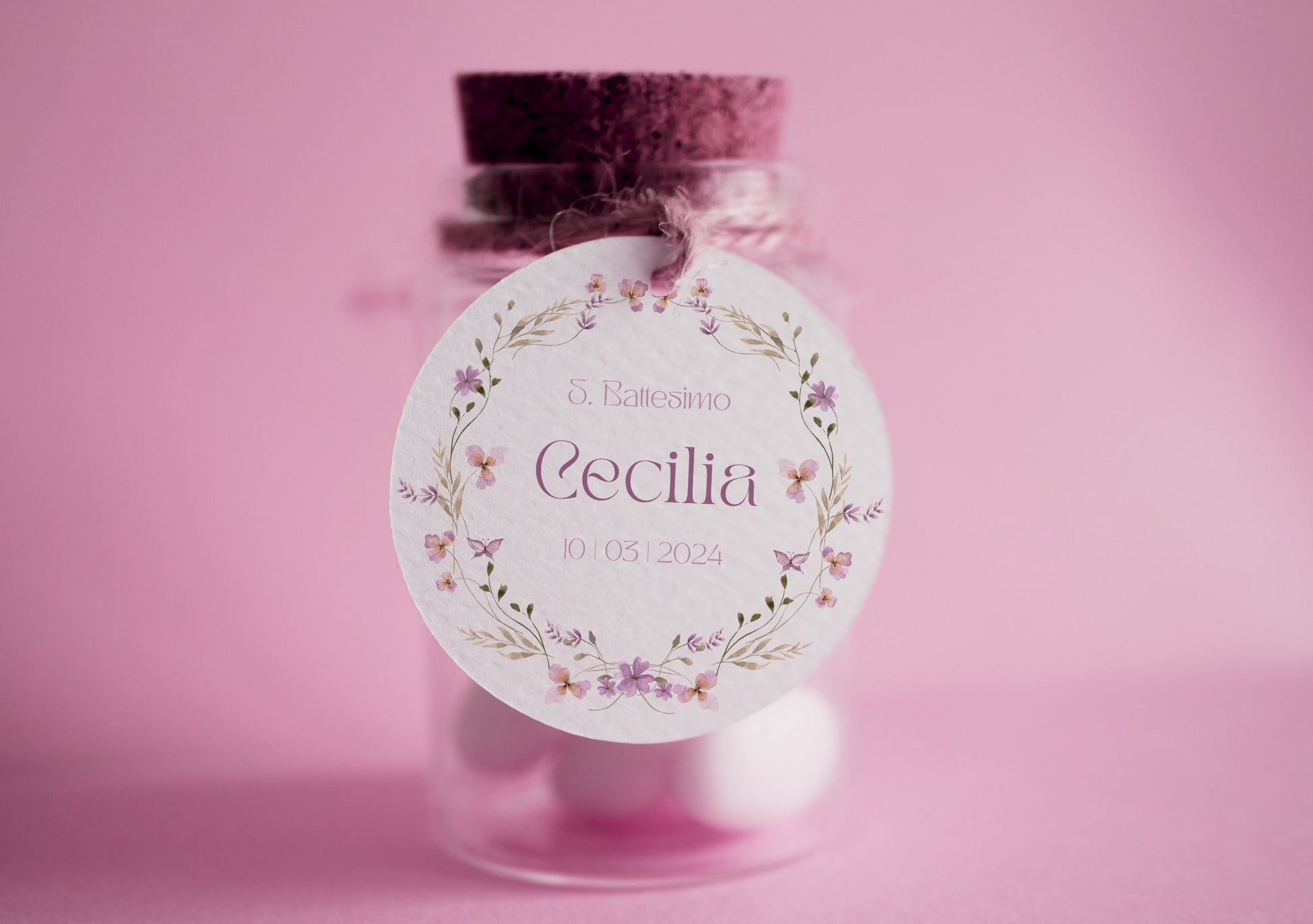 Tag tondi floreali bambina per Prima Comunione, segnaposto Battesimo, segnaposto tavola Comunione, tag Cresima fiori
