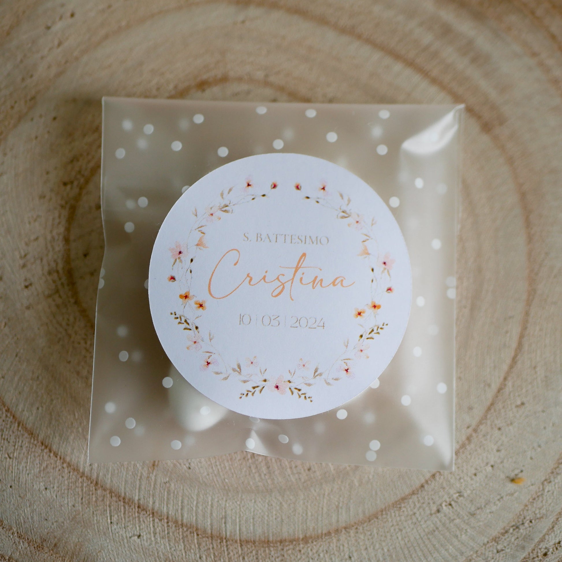 Bustine confetti battesimo con adesivo floreale personalizzato, bomboniera nascita bambina fiori