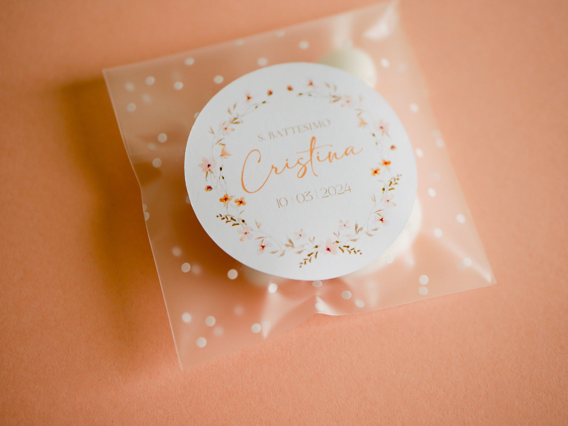 Bustine confetti battesimo con adesivo floreale personalizzato, bomboniera nascita bambina fiori