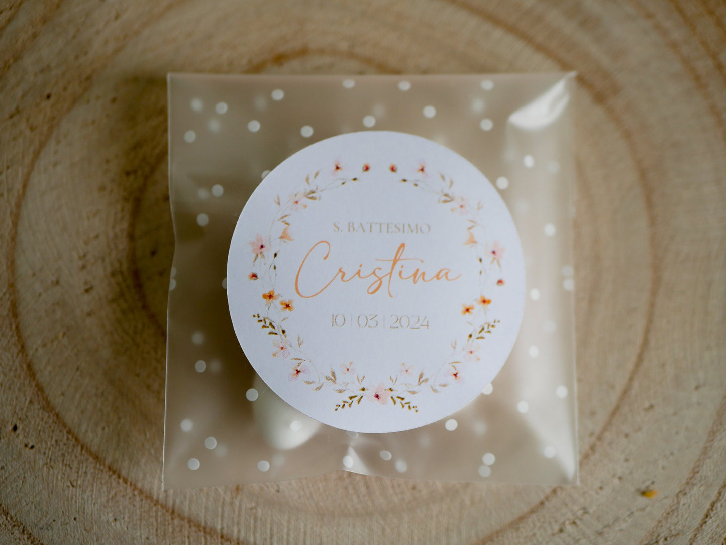 Bustine confetti battesimo con adesivo floreale personalizzato, bomboniera nascita bambina fiori