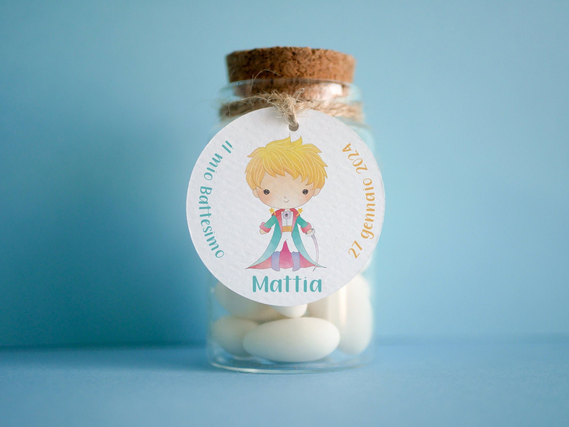 Tag tondi Battesimo bambino con piccolo principe, tag con animali, bomboniera Comunione elefantino, tag Cresima giraffa