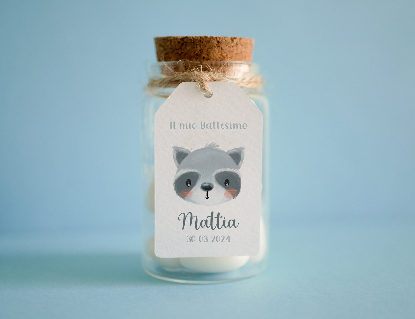 Tag rettangolari Battesimo bambino con animali, segnaposto leone, segnatavola Comunione panda, tag Cresima procione