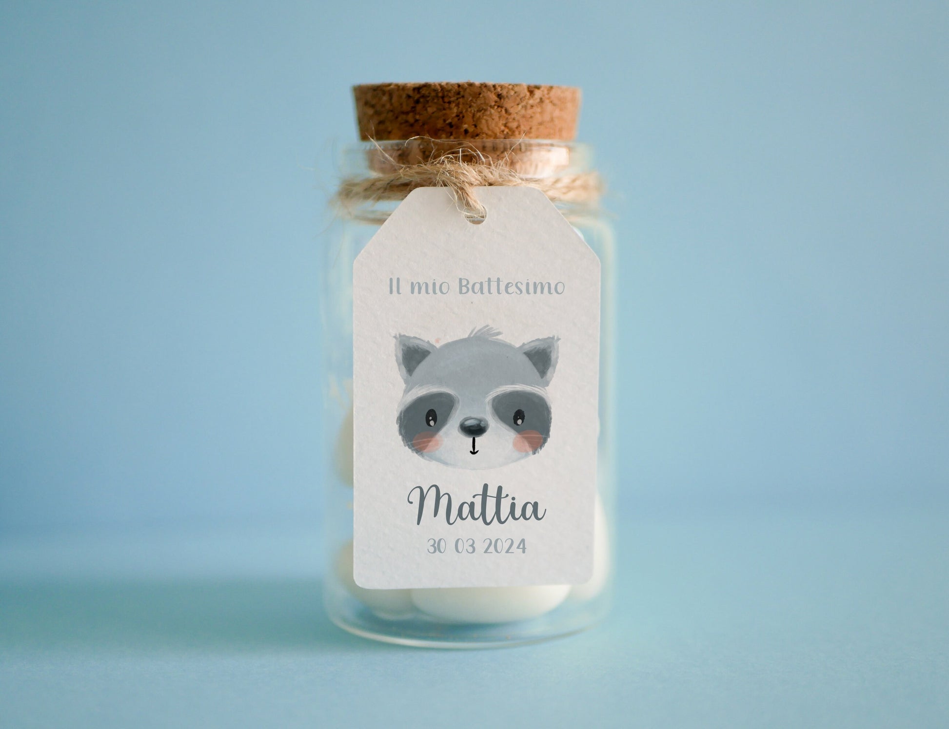 Tag rettangolari Battesimo bambino con animali, segnaposto leone, segnatavola Comunione panda, tag Cresima procione