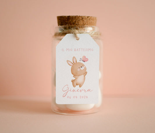 Mini Tag rettangolari Battesimo bambino con animali del bosco, segnaposto elefantino, segnaposto Comunione panda, tag Cresima coniglietto
