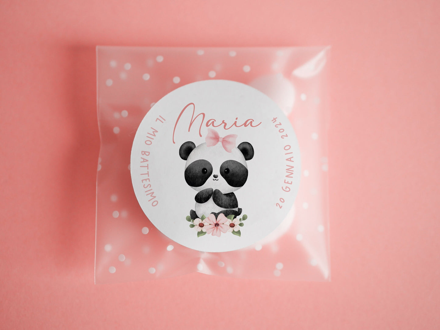 Bustine confetti battesimo con adesivo personalizzato, bomboniera nascita bambina con panda, bomboniera DIY fai da te, regalo ospiti