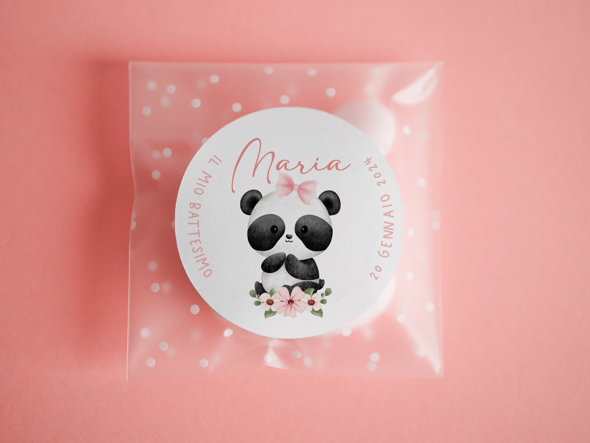 Bustine confetti battesimo con adesivo personalizzato, bomboniera nascita bambina con panda, bomboniera DIY fai da te, regalo ospiti