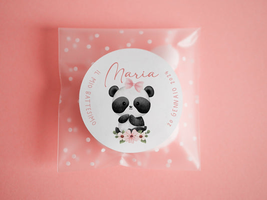 Bustine confetti battesimo con adesivo personalizzato, bomboniera nascita bambina con panda, bomboniera DIY fai da te, regalo ospiti