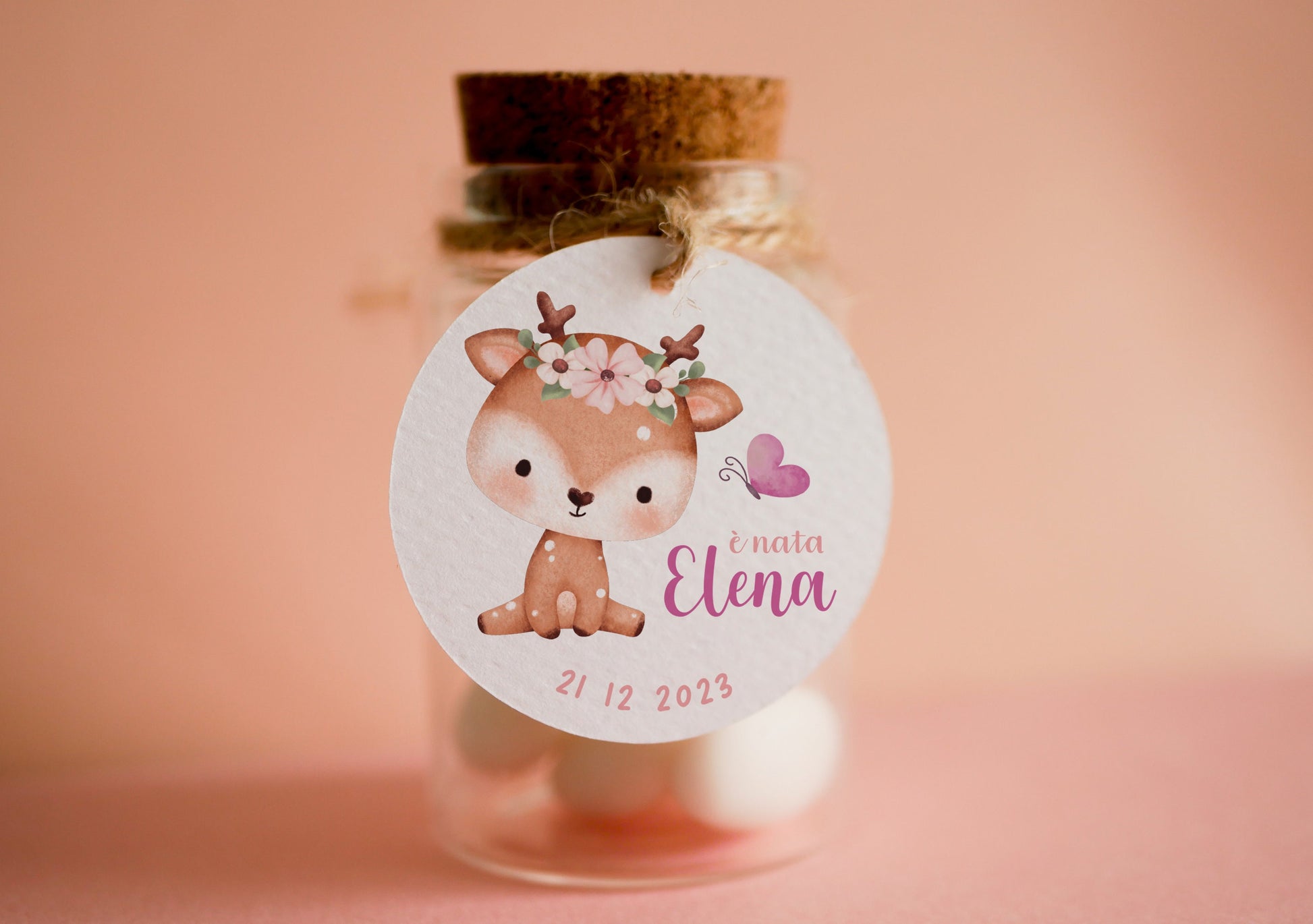 Tag tondi Battesimo bambina con animali, segnaposto volpe, segnaposto tavola Comunione elefantino, tag Cresima coniglietto