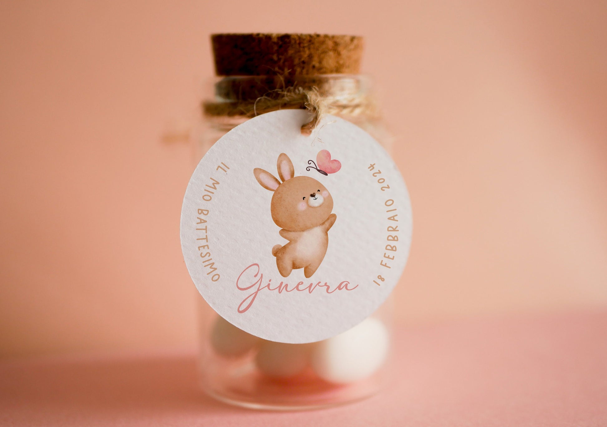 Tag tondi Battesimo bambina con animali, segnaposto volpe, segnaposto tavola Comunione elefantino, tag Cresima coniglietto