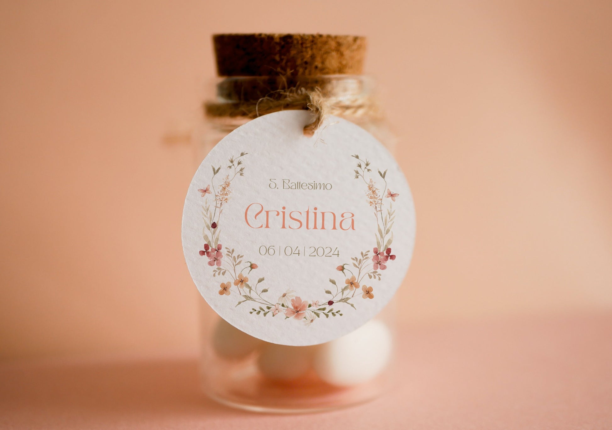 Tag tondi floreali bambina per Prima Comunione, segnaposto Battesimo, segnaposto tavola Comunione, tag Cresima fiori