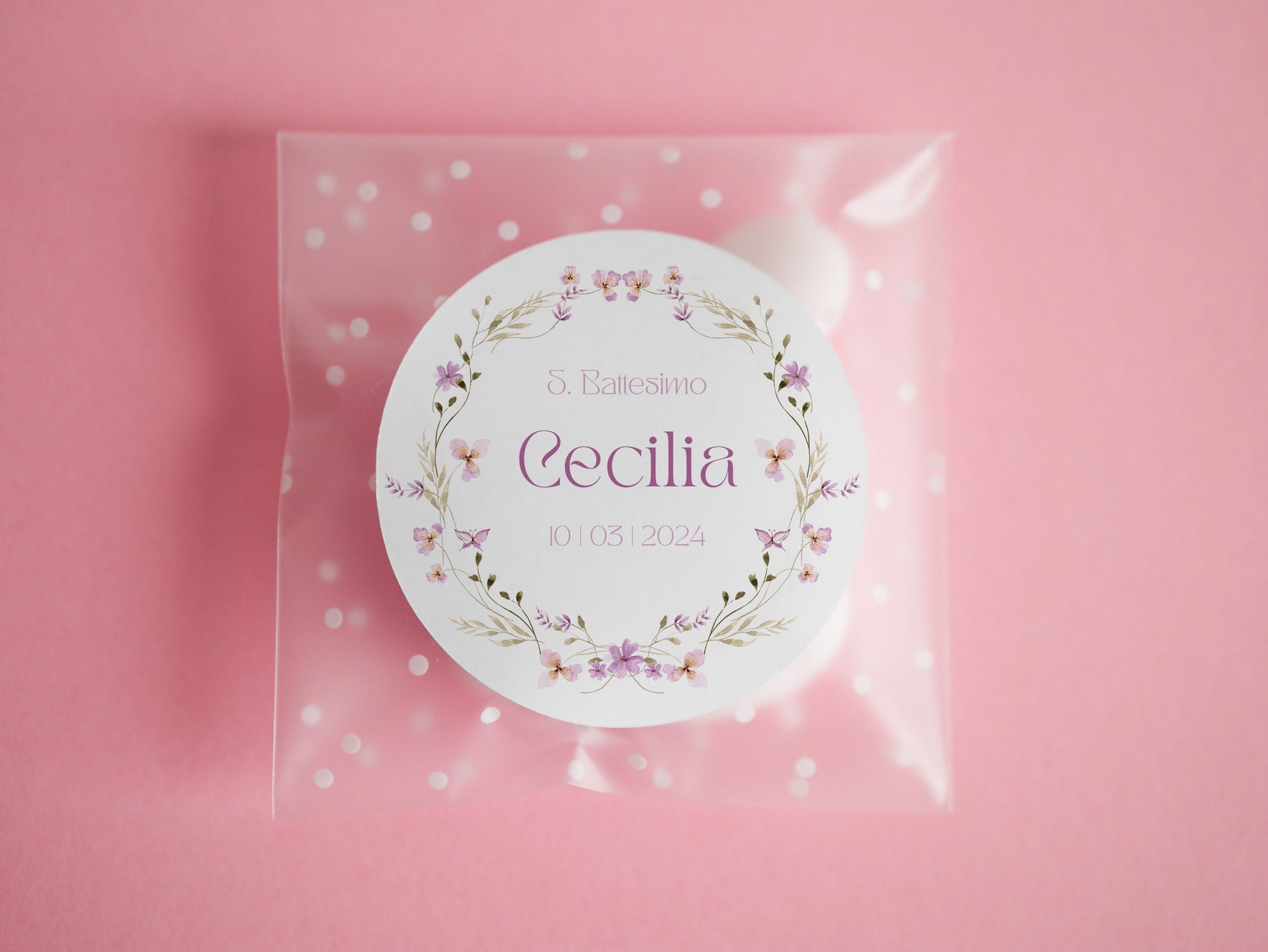 Bustine confetti battesimo con adesivo floreale personalizzato, bomboniera nascita bambina fiori