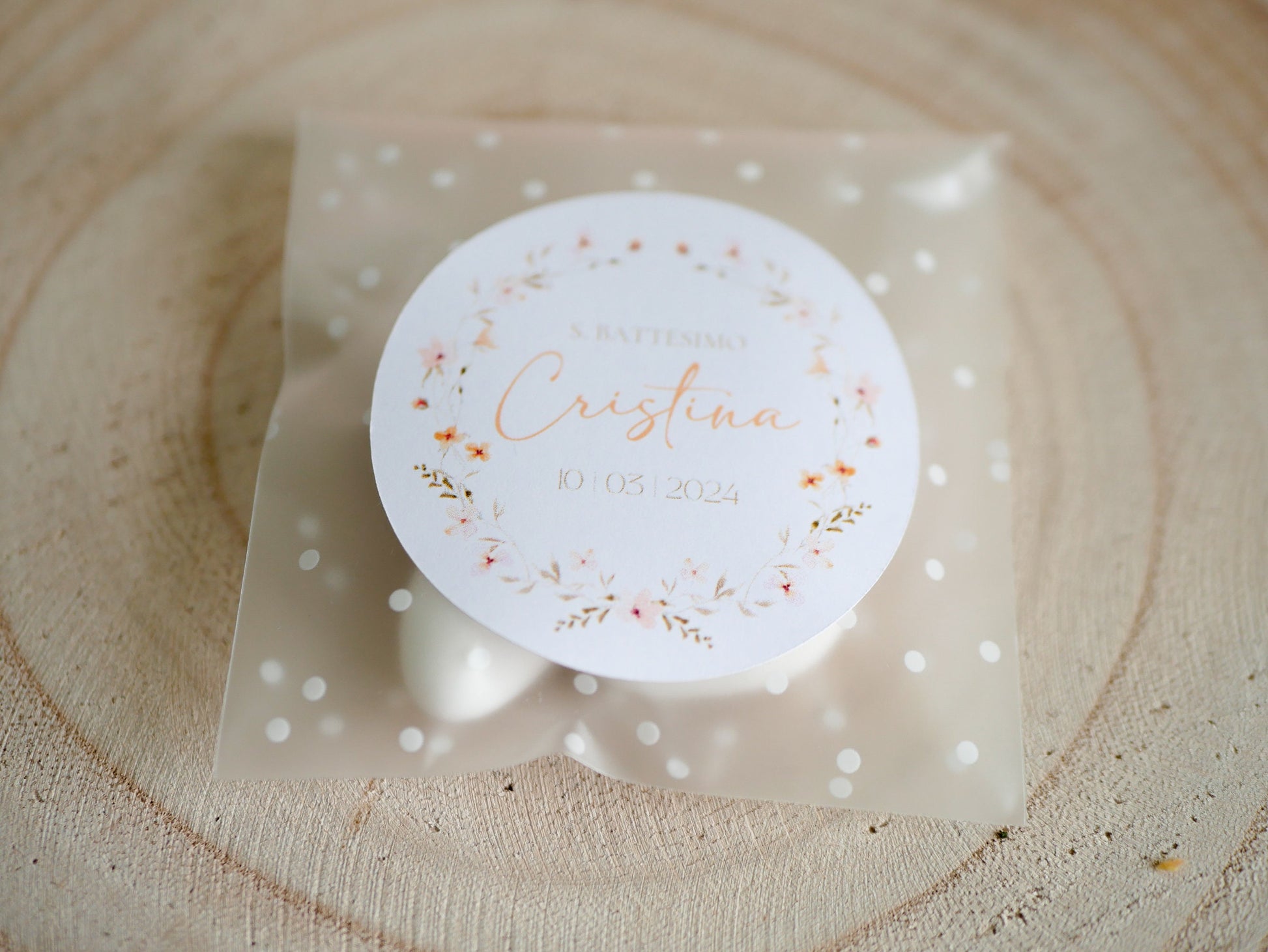 Bustine confetti battesimo con adesivo floreale personalizzato, bomboniera nascita bambina fiori