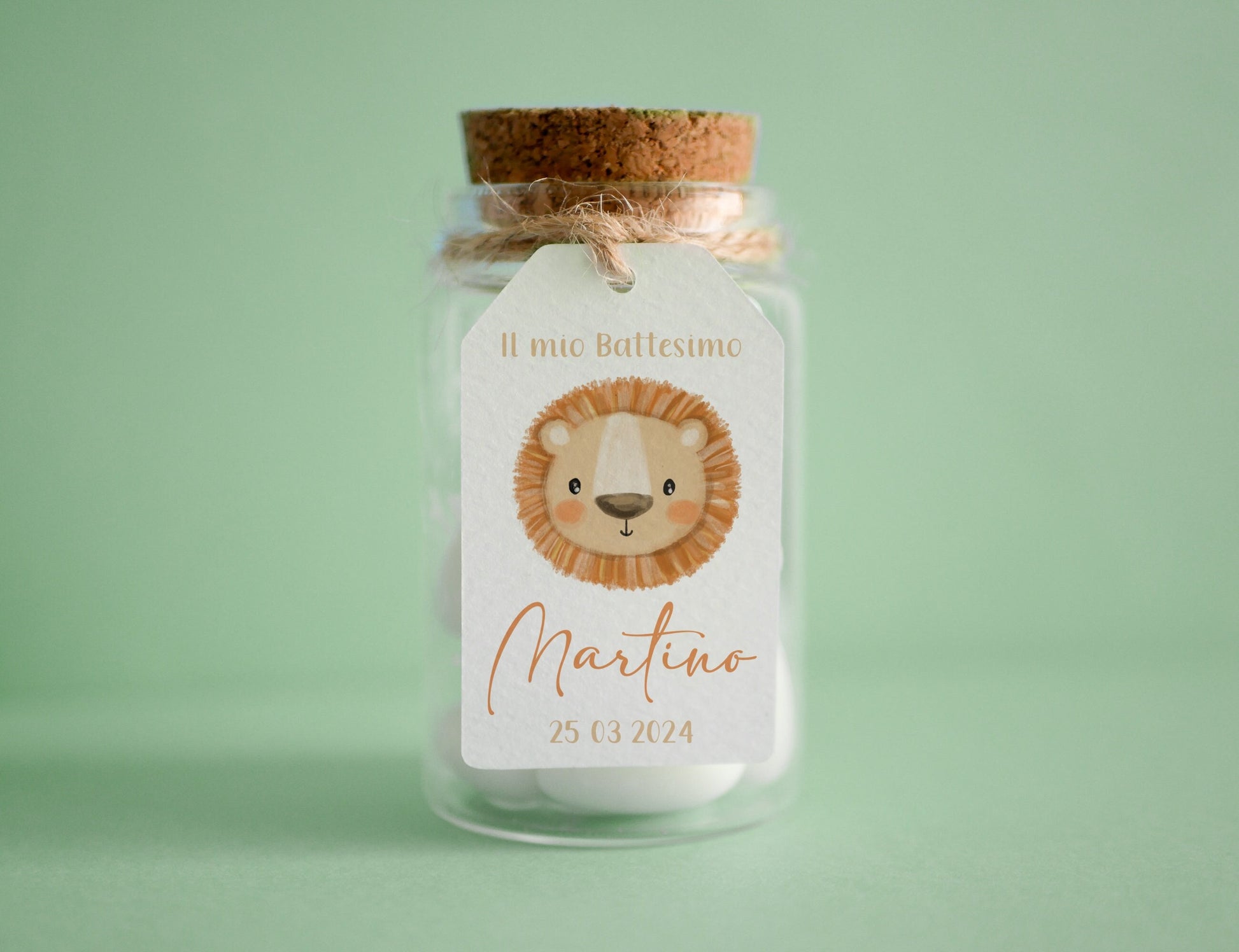 Tag rettangolari Battesimo bambino con animali, segnaposto leone, segnatavola Comunione panda, tag Cresima procione