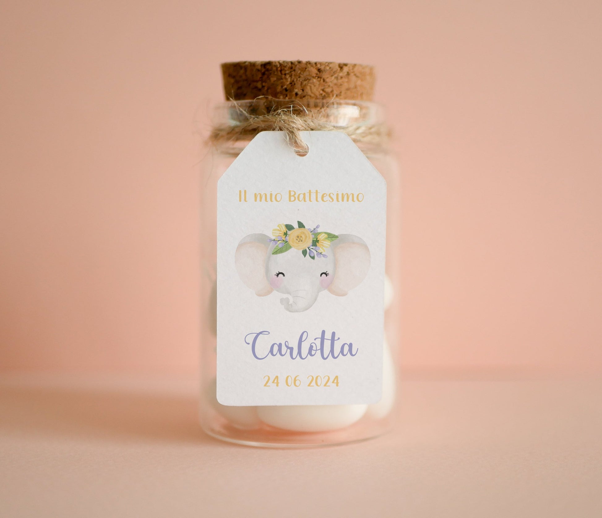 Tag rettangolari Battesimo bambina con animali, segnaposto volpe, segnatavola Comunione elefantino, tag Cresima orso