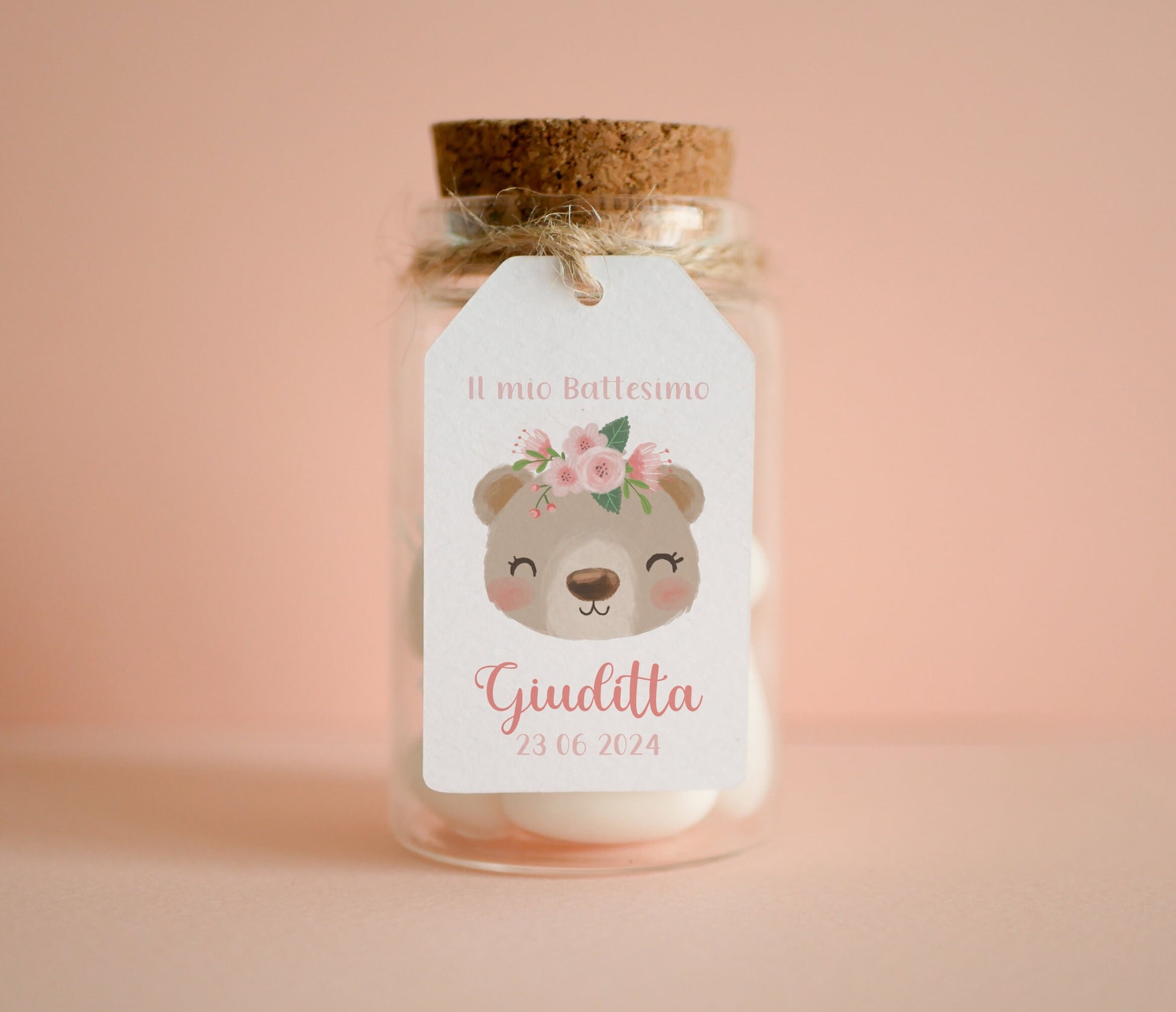 Tag rettangolari Battesimo bambina con animali, segnaposto volpe, segnatavola Comunione elefantino, tag Cresima orso